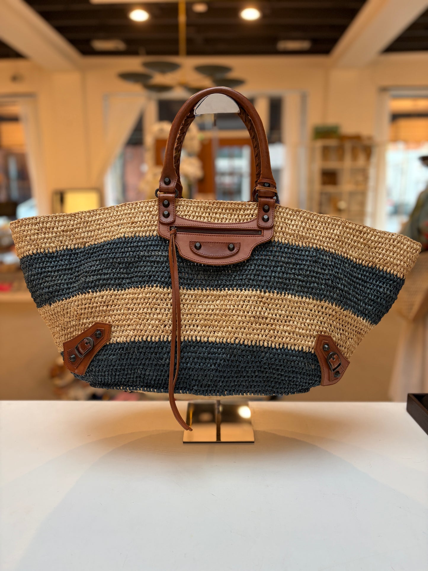 Balenciaga Raffia Bag Large Panier Motocross