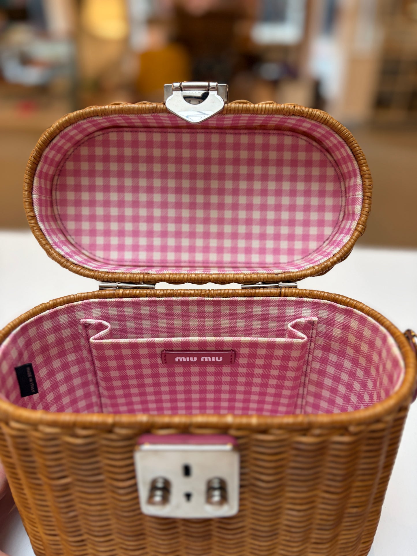 Miu Miu Wicker Basket Bag Pink