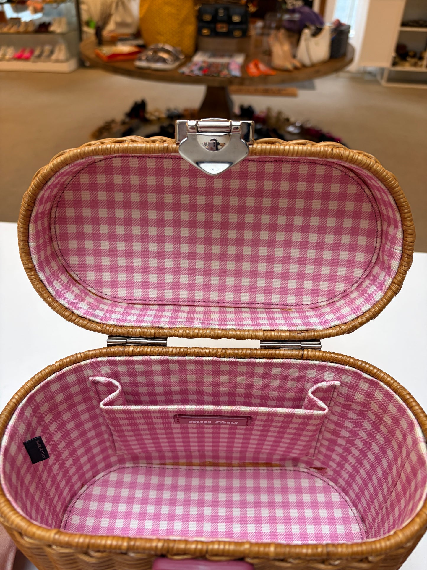 Miu Miu Wicker Basket Bag Pink