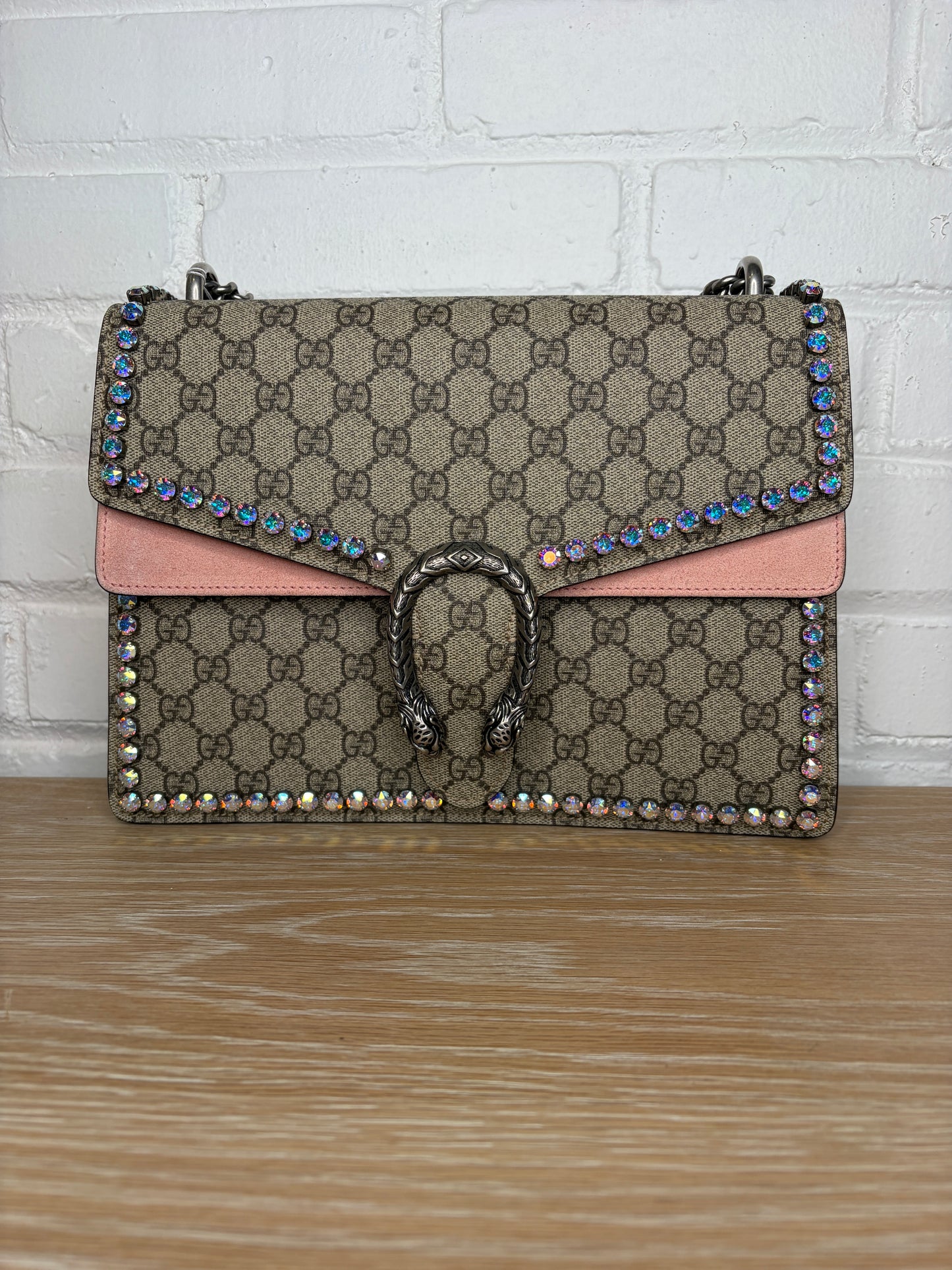 Gucci GG Supreme Monogram Suede Crystal Dinoysus