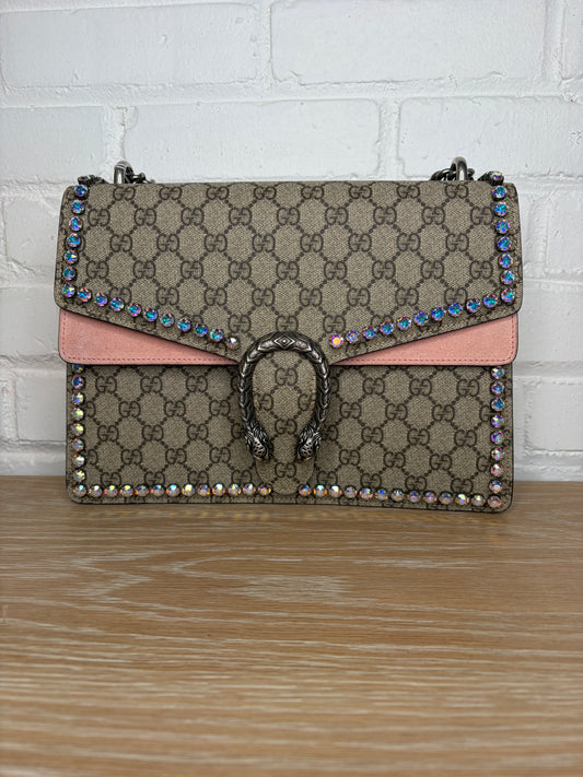 Gucci GG Supreme Monogram Suede Crystal Dinoysus