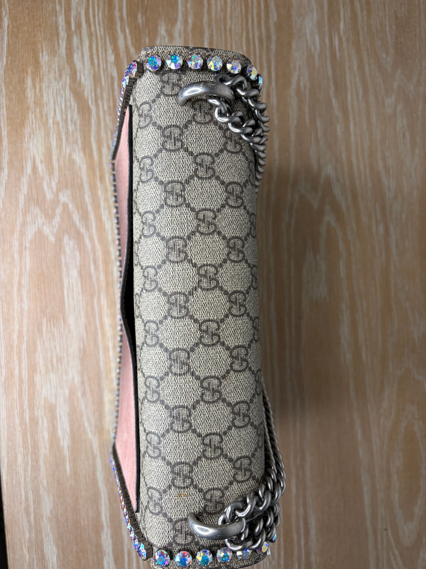 Gucci GG Supreme Monogram Suede Crystal Dinoysus
