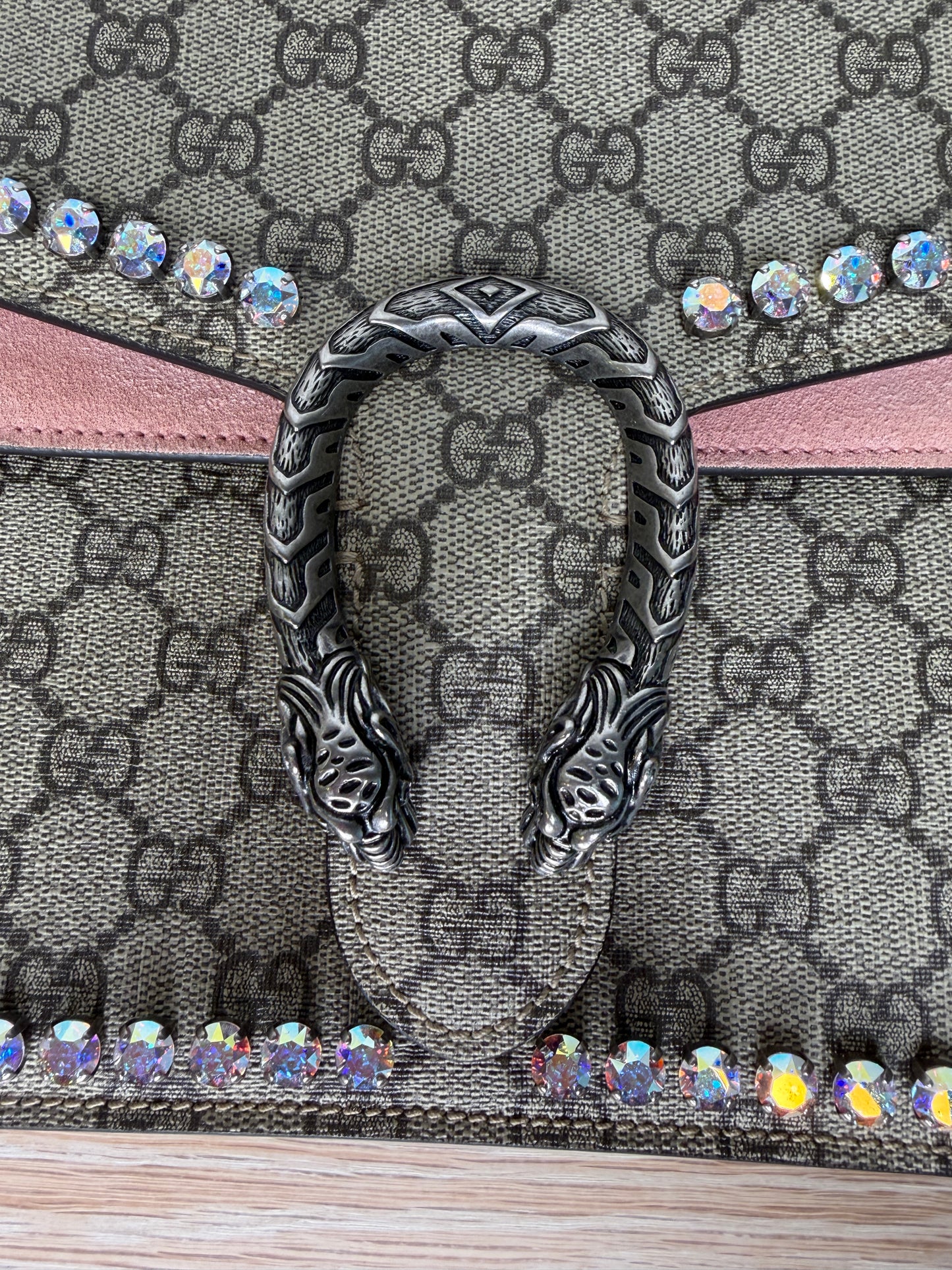 Gucci GG Supreme Monogram Suede Crystal Dinoysus