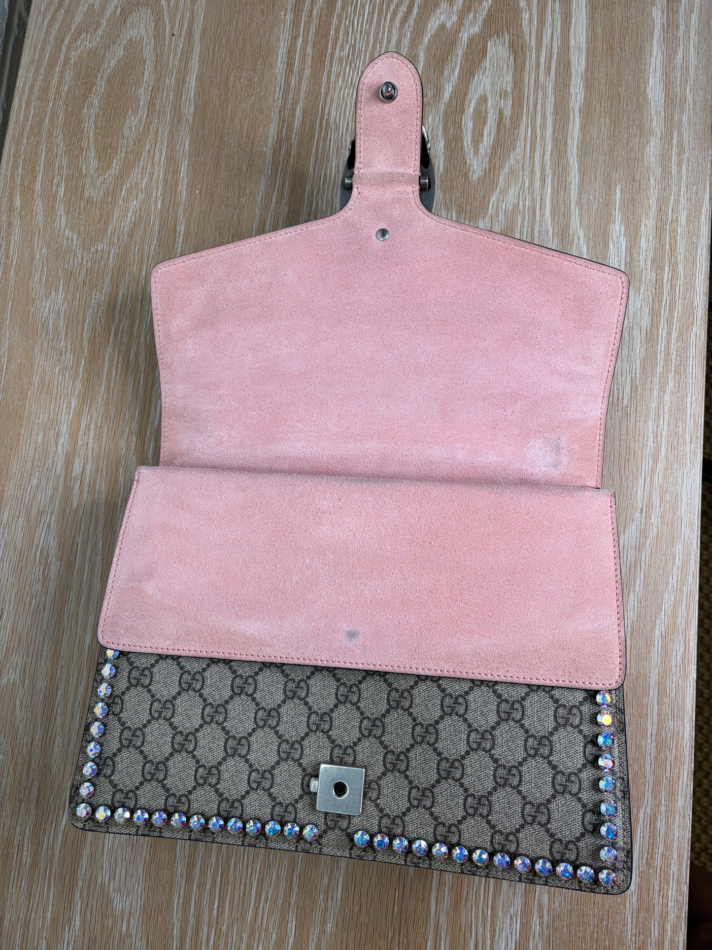 Gucci GG Supreme Monogram Suede Crystal Dinoysus