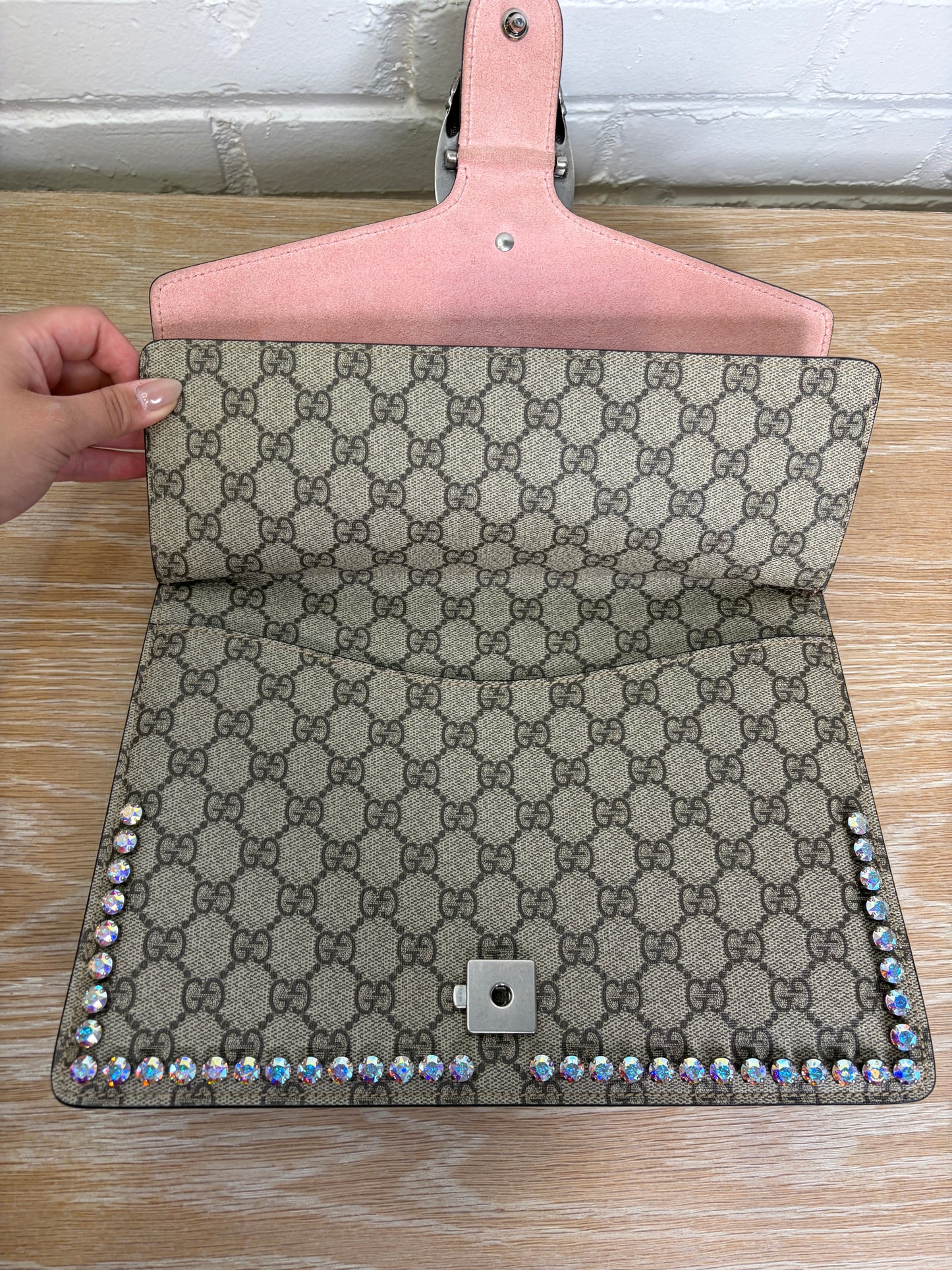 Gucci GG Supreme Monogram Suede Crystal Dinoysus