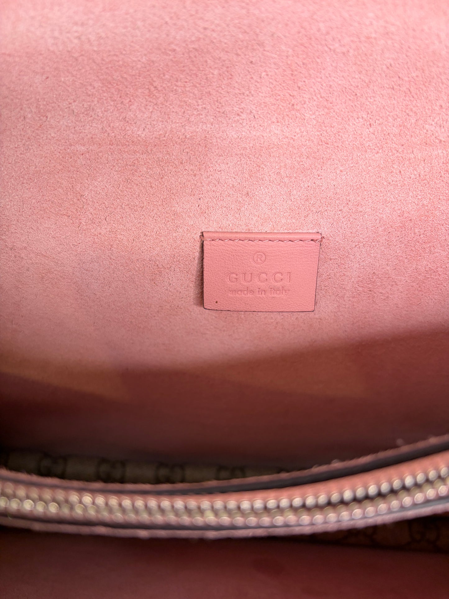 Gucci GG Supreme Monogram Suede Crystal Dinoysus