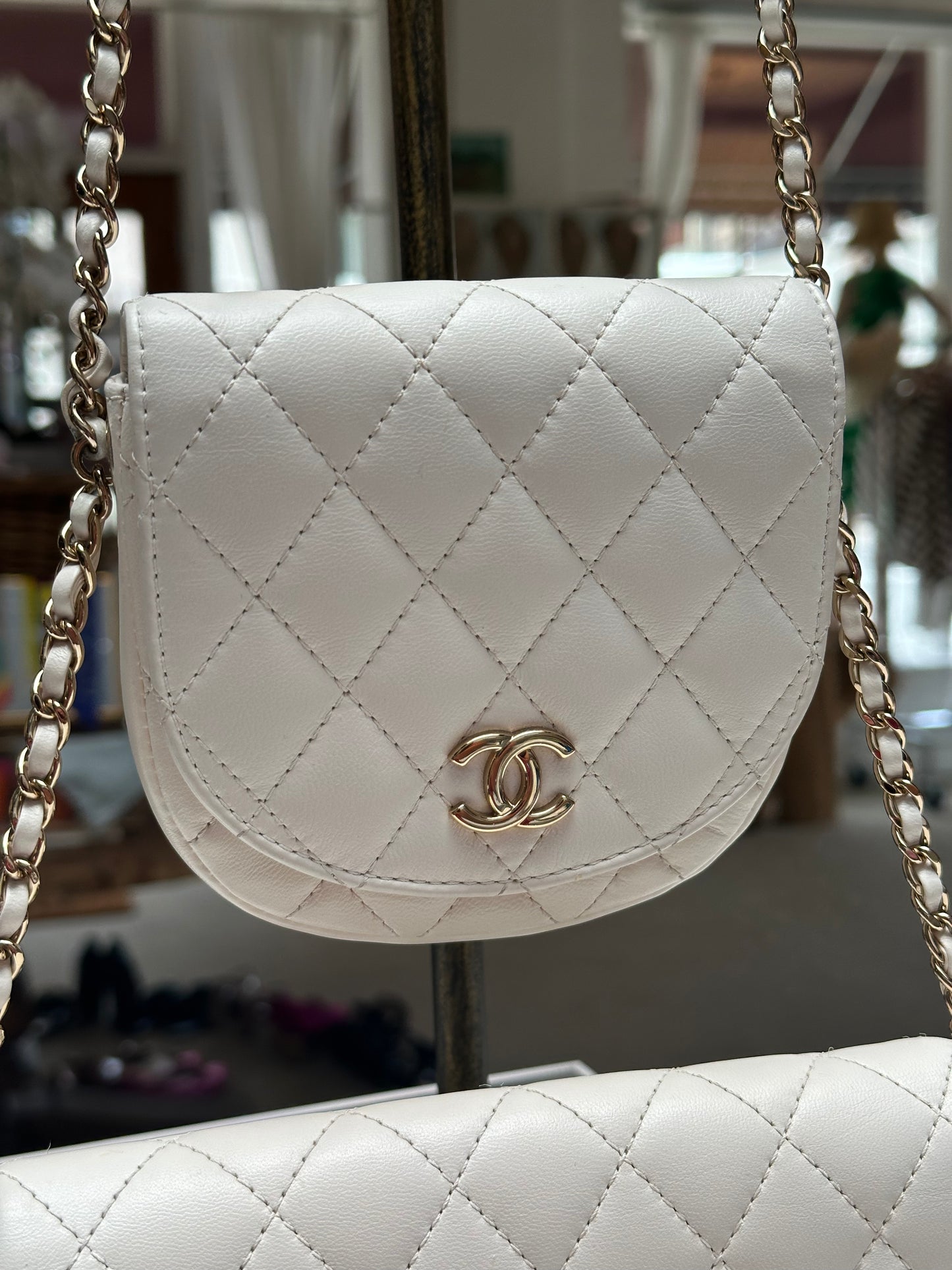 Chanel Quilted Side-Pack, White