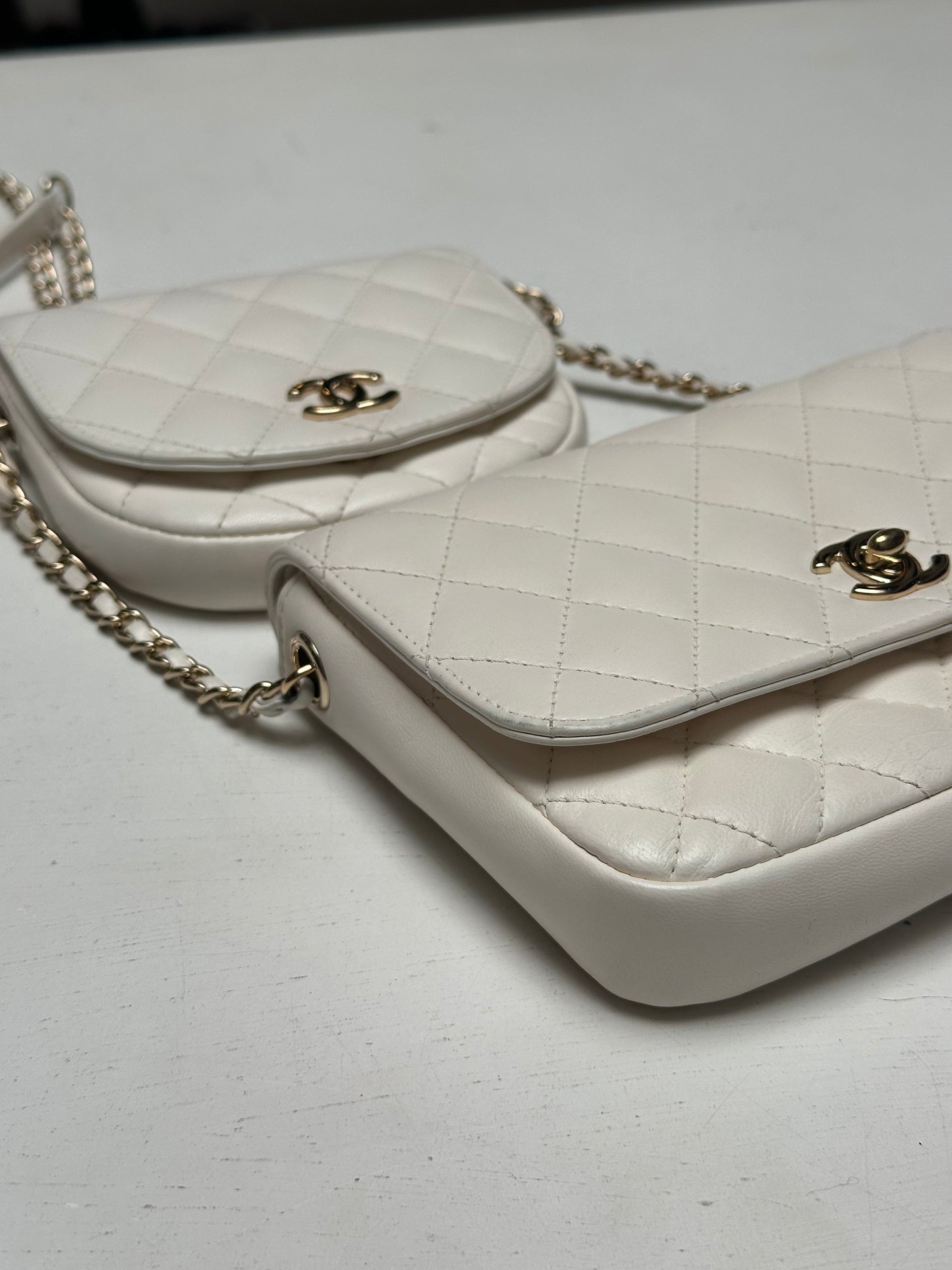 Chanel Quilted Side-Pack, White