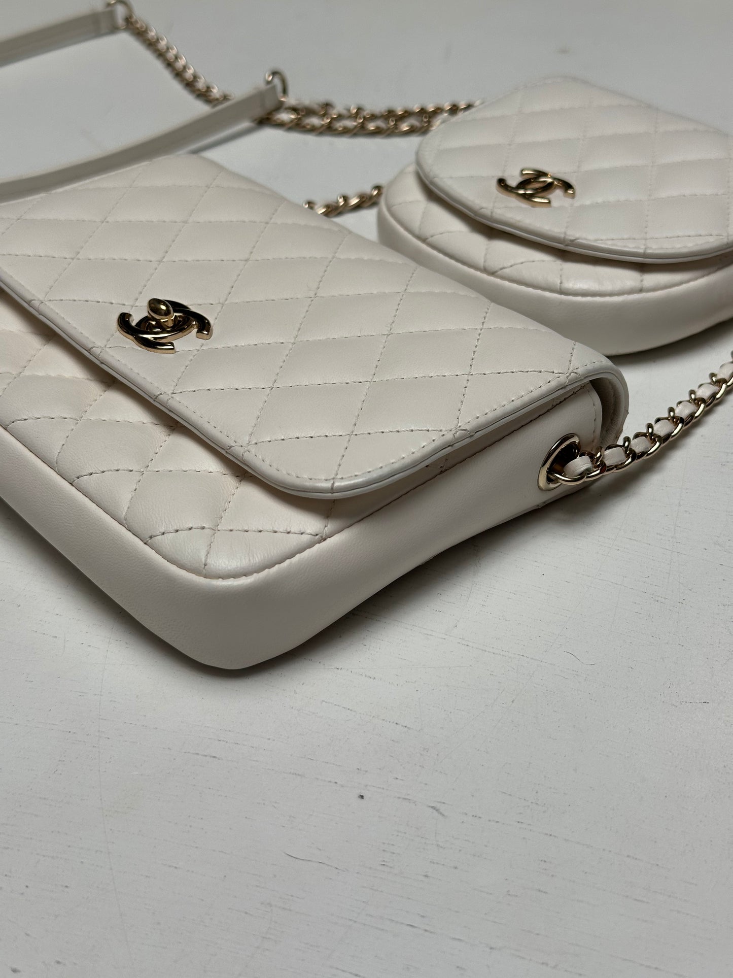 Chanel Quilted Side-Pack, White