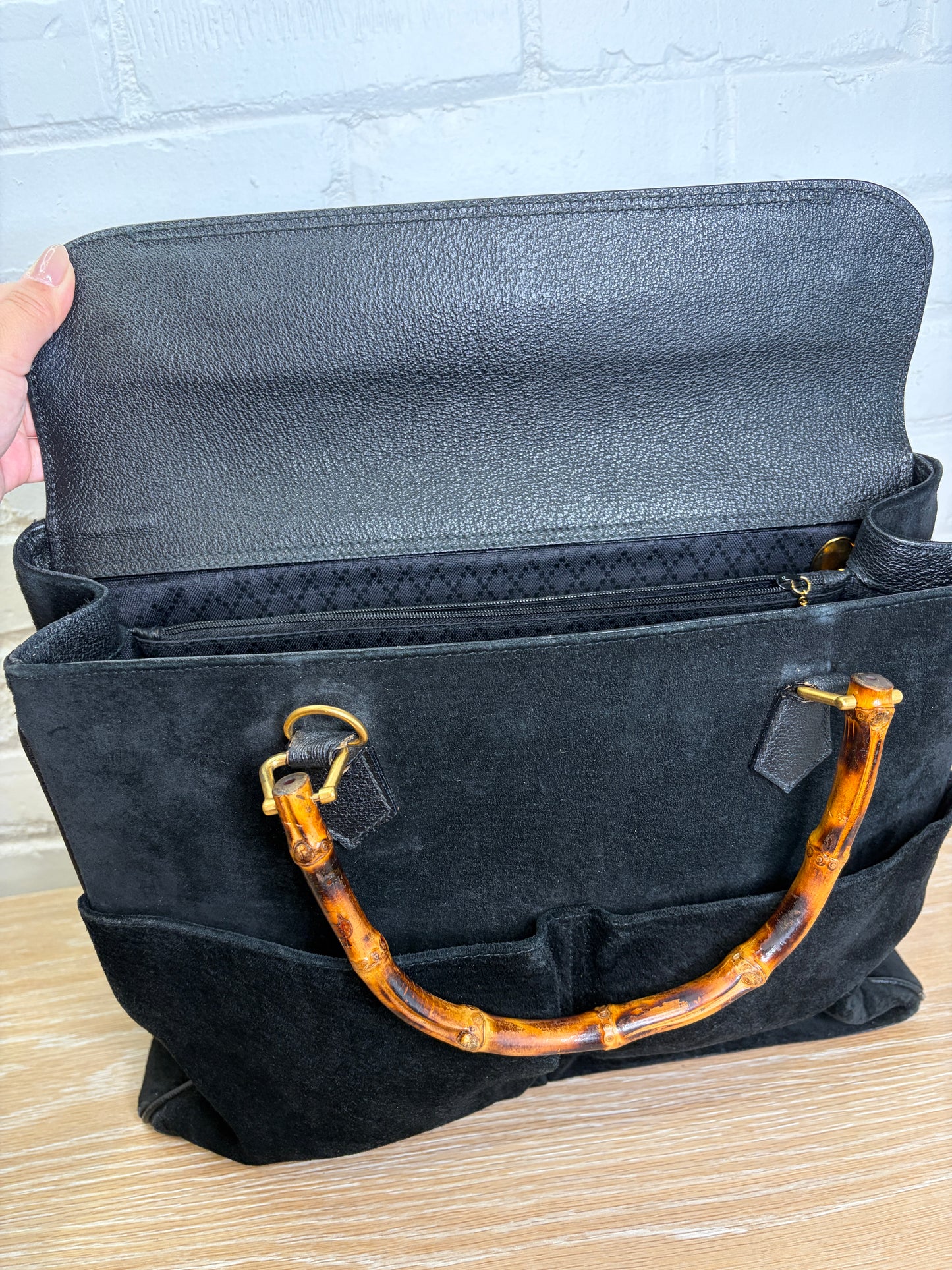 Gucci Suede Bamboo Handle Tote