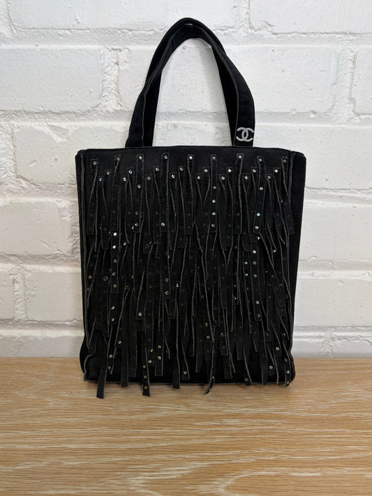 Chanel Mini Black Suede Fringe Rhinestone Tote