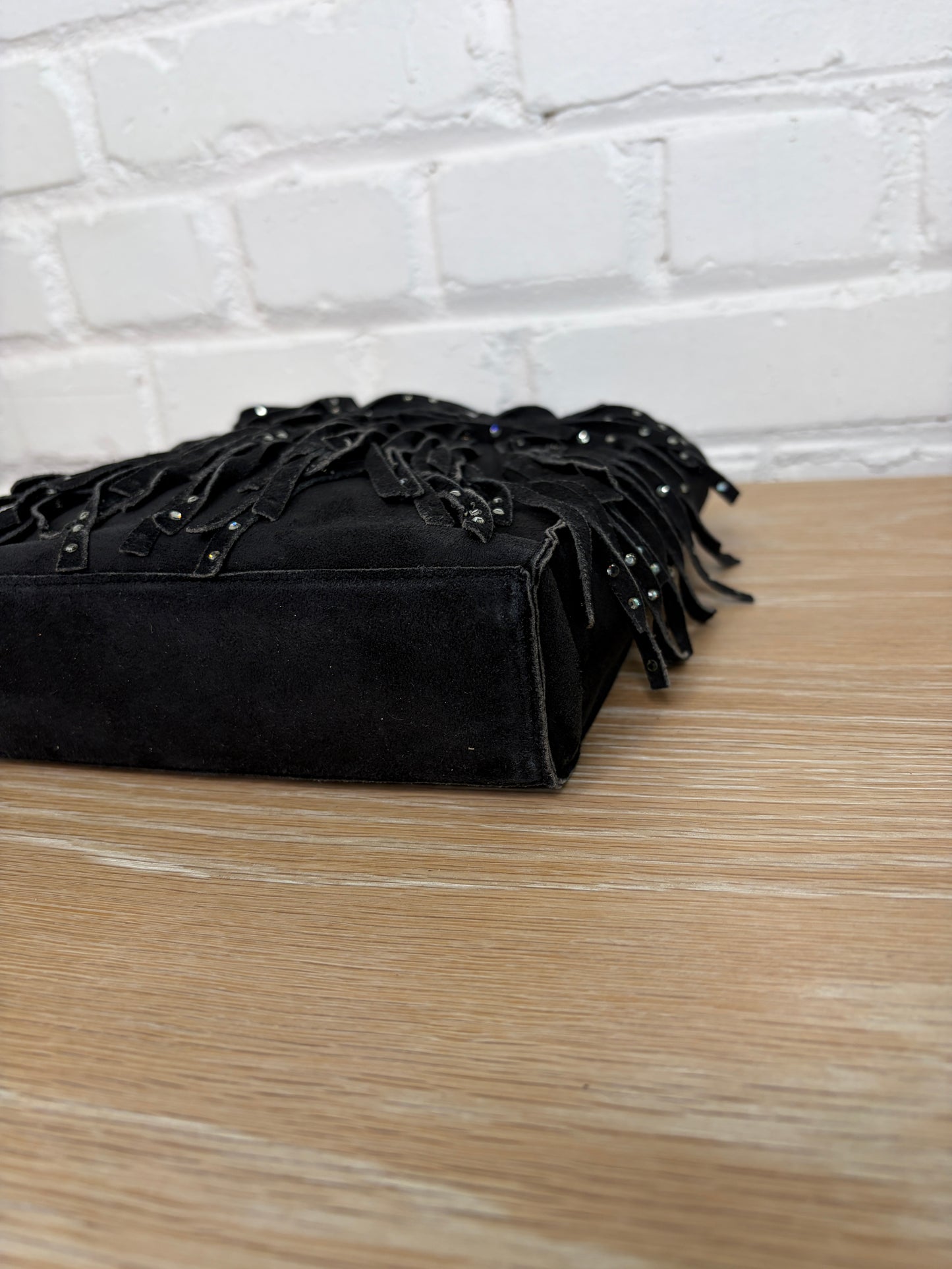 Chanel Mini Black Suede Fringe Rhinestone Tote