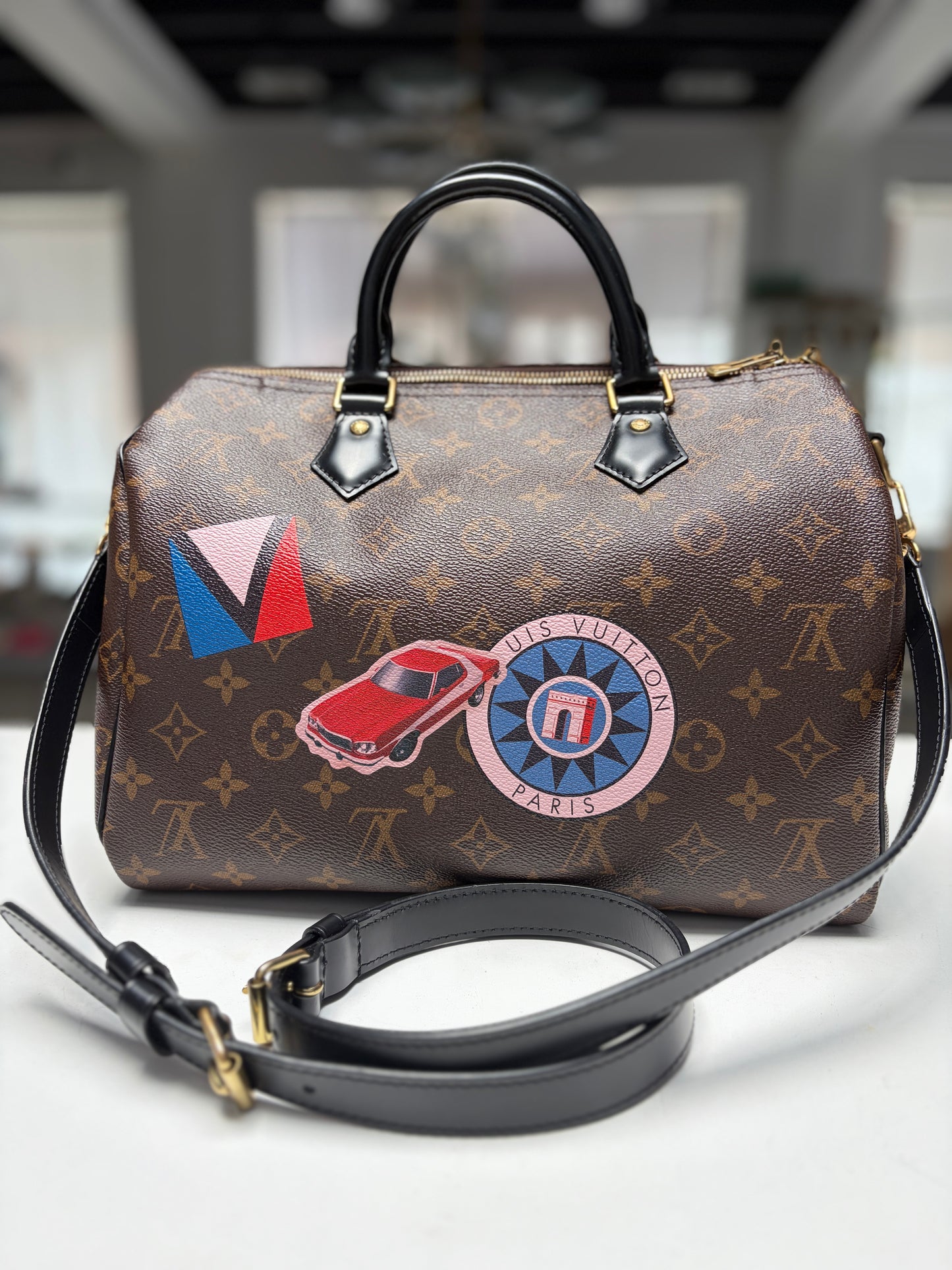 Louis Vuitton Monogram My World Tour Speedy 30 Black Bandouliere