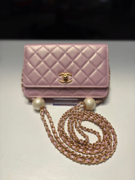 Chanel Light Iridescent Pink Wallet on Chain Pearl Crush