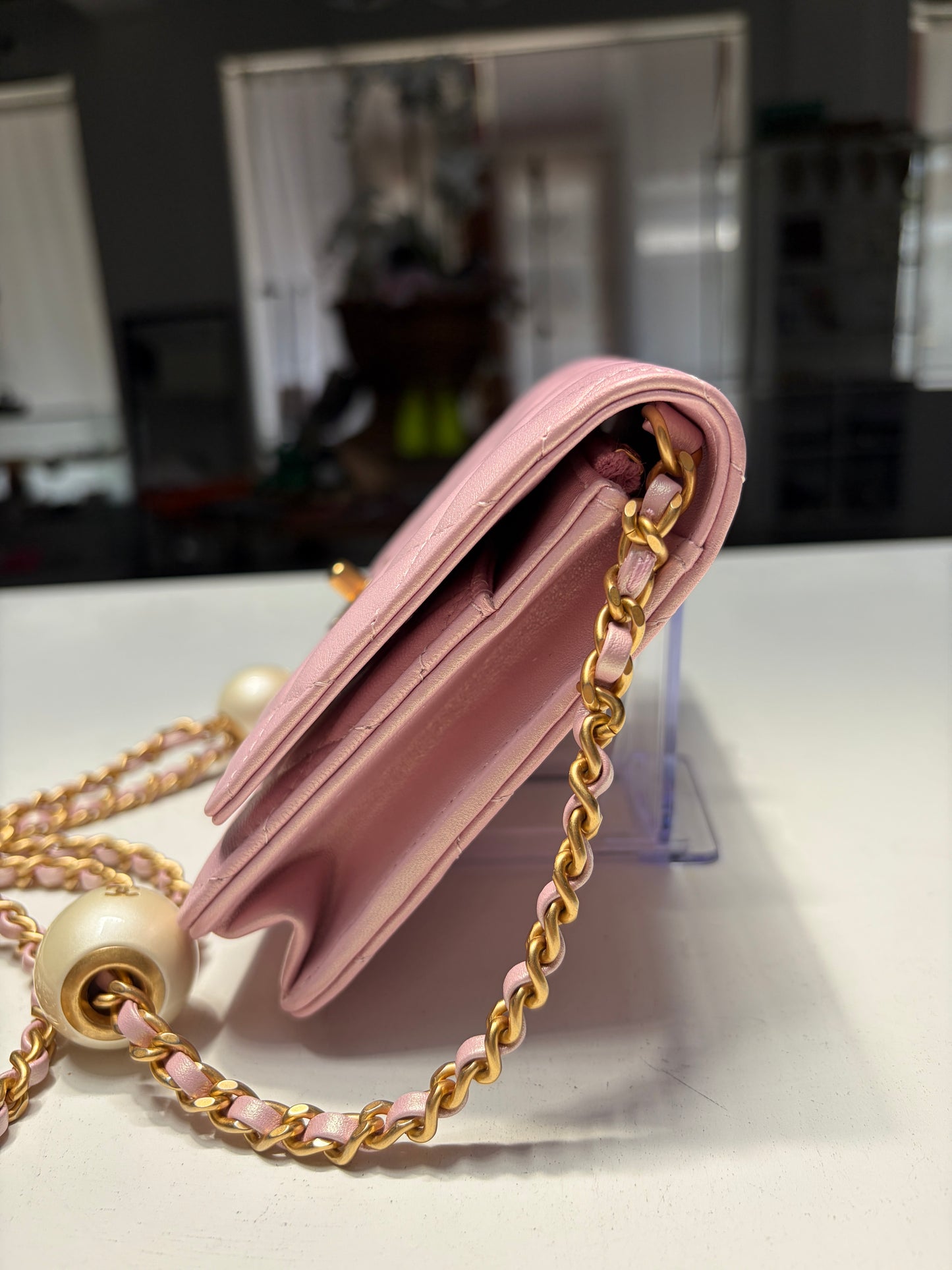 Chanel Light Iridescent Pink Wallet on Chain Pearl Crush