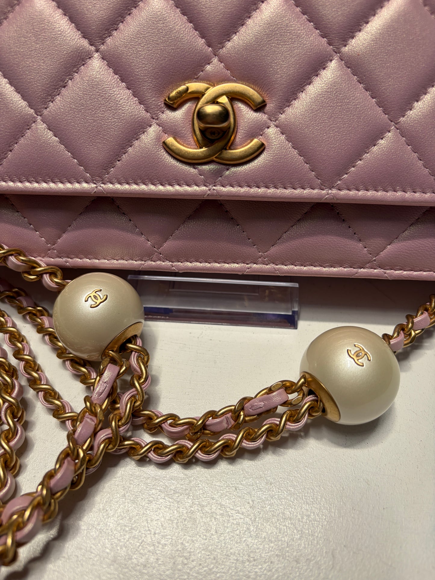 Chanel Light Iridescent Pink Wallet on Chain Pearl Crush