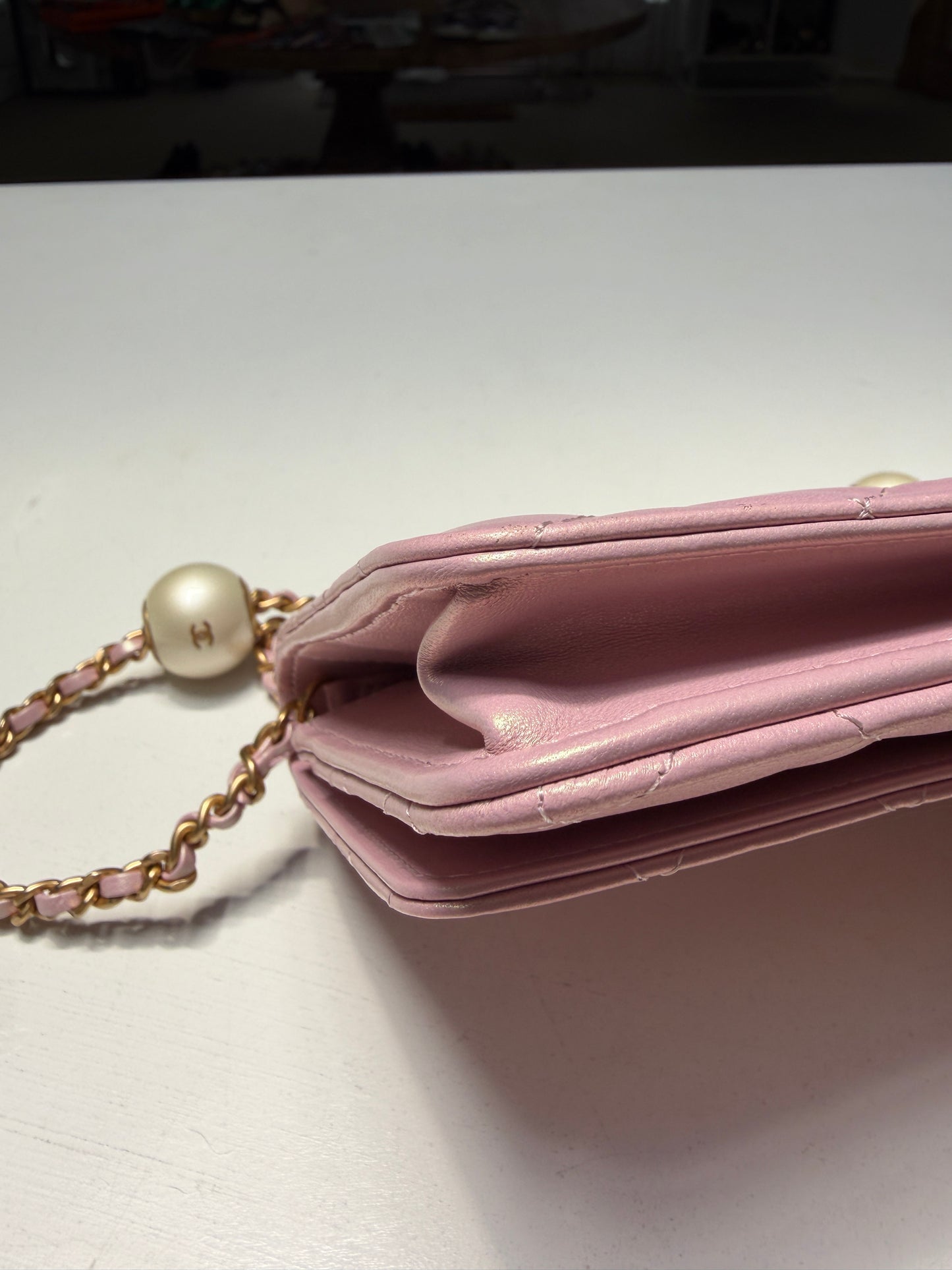Chanel Light Iridescent Pink Wallet on Chain Pearl Crush