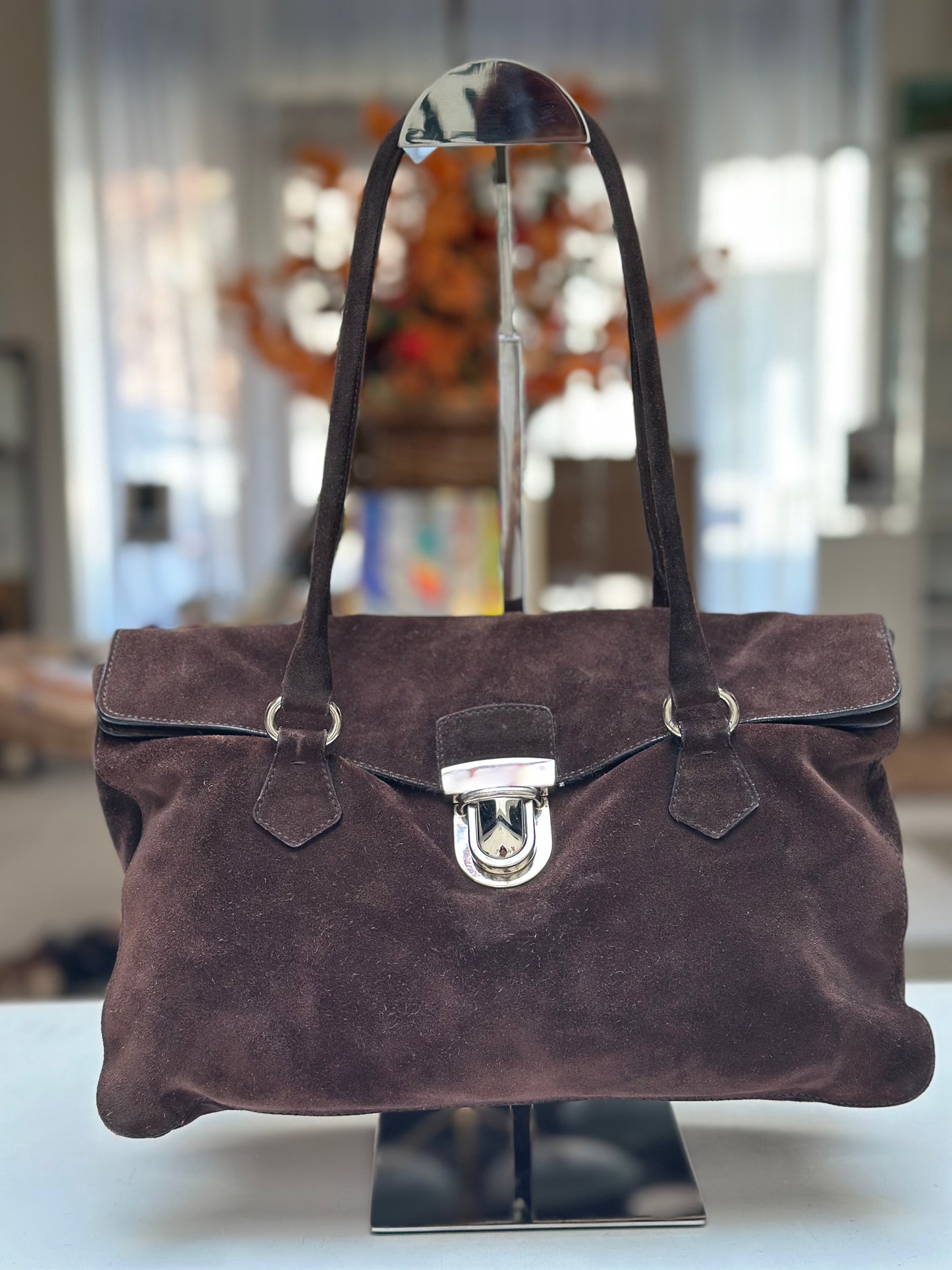 Prada Scamosciato Suede Easy Shoulder Bag, Brown