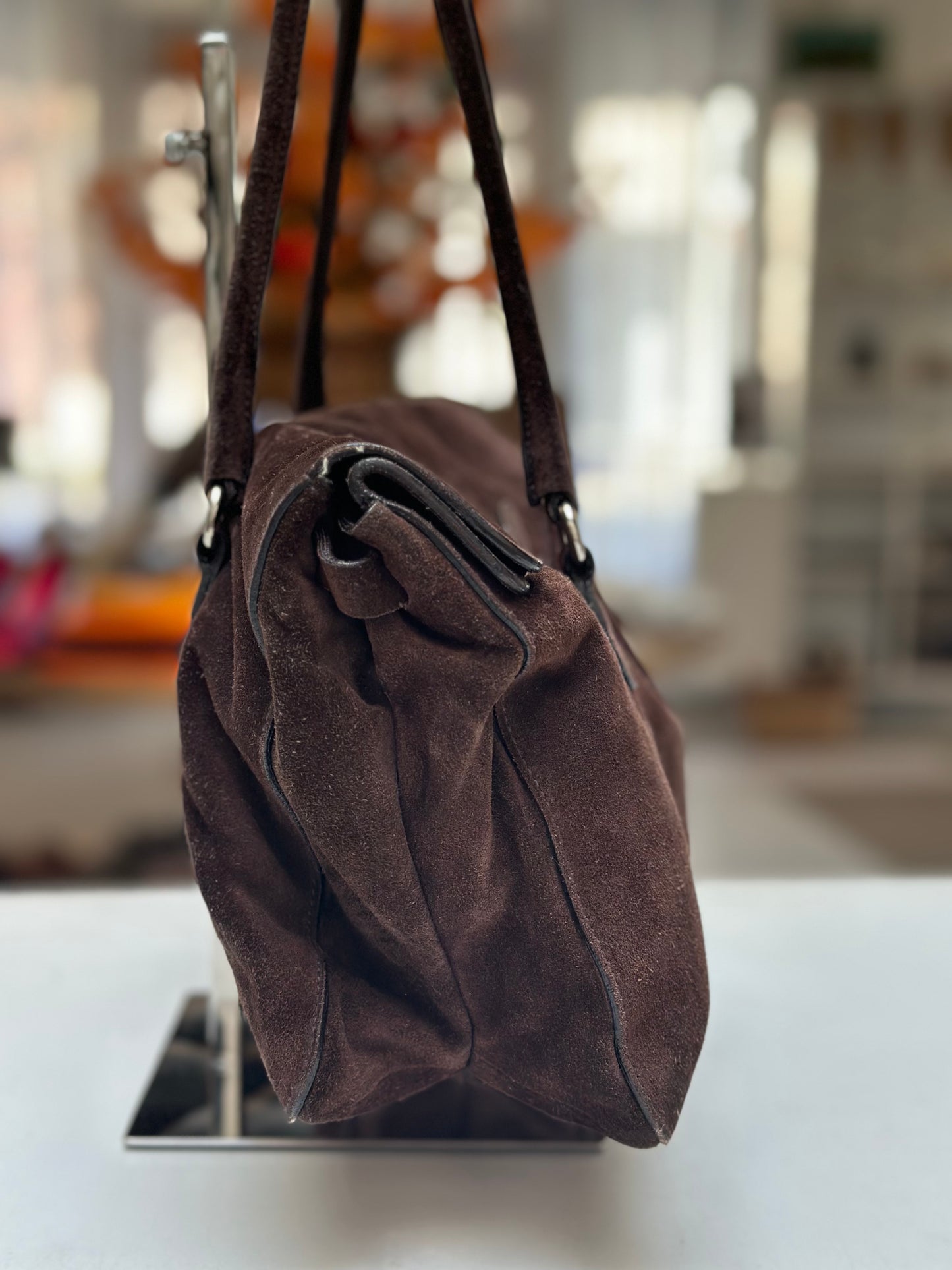 Prada Scamosciato Suede Easy Shoulder Bag, Brown