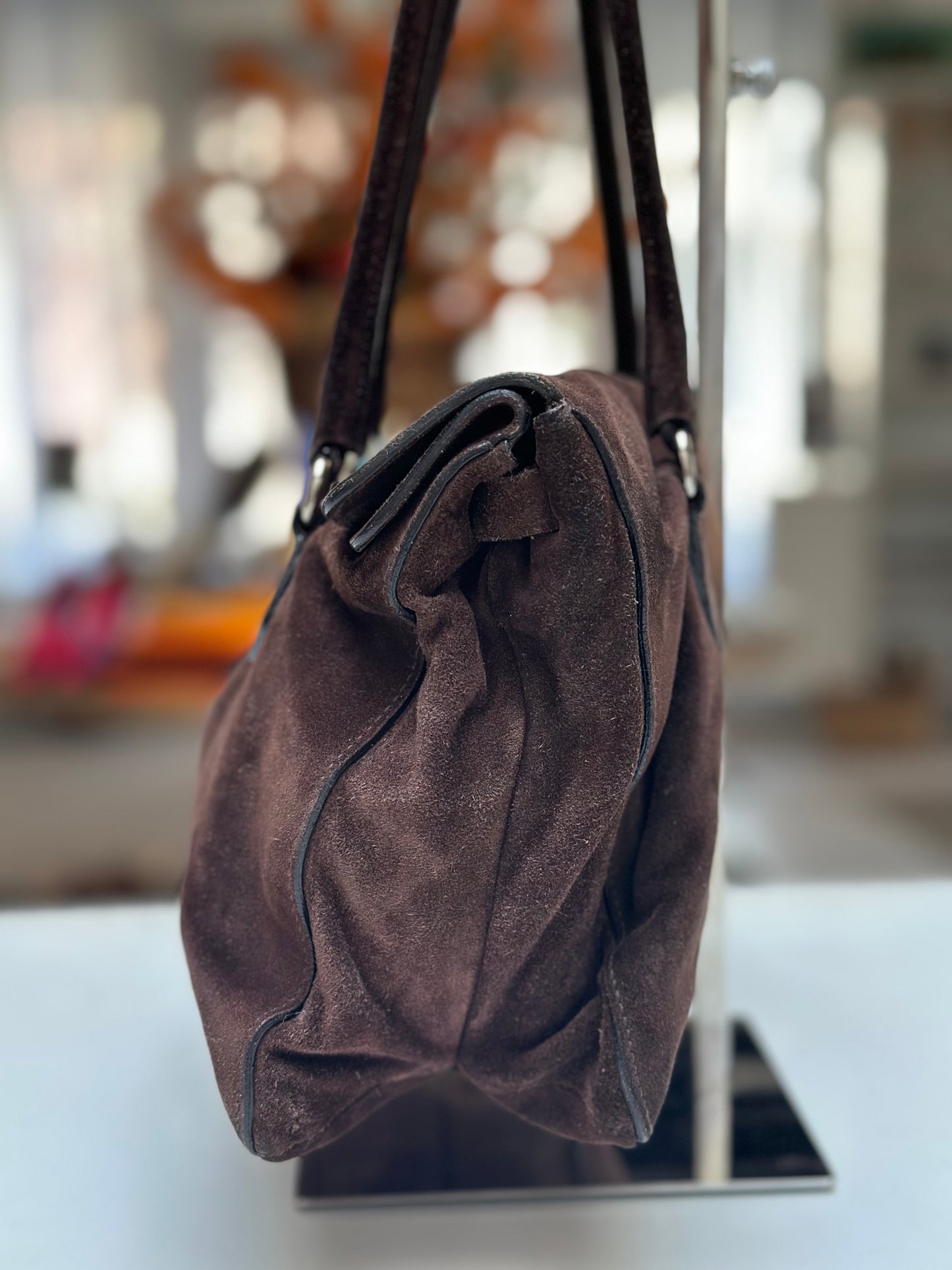 Prada Scamosciato Suede Easy Shoulder Bag, Brown