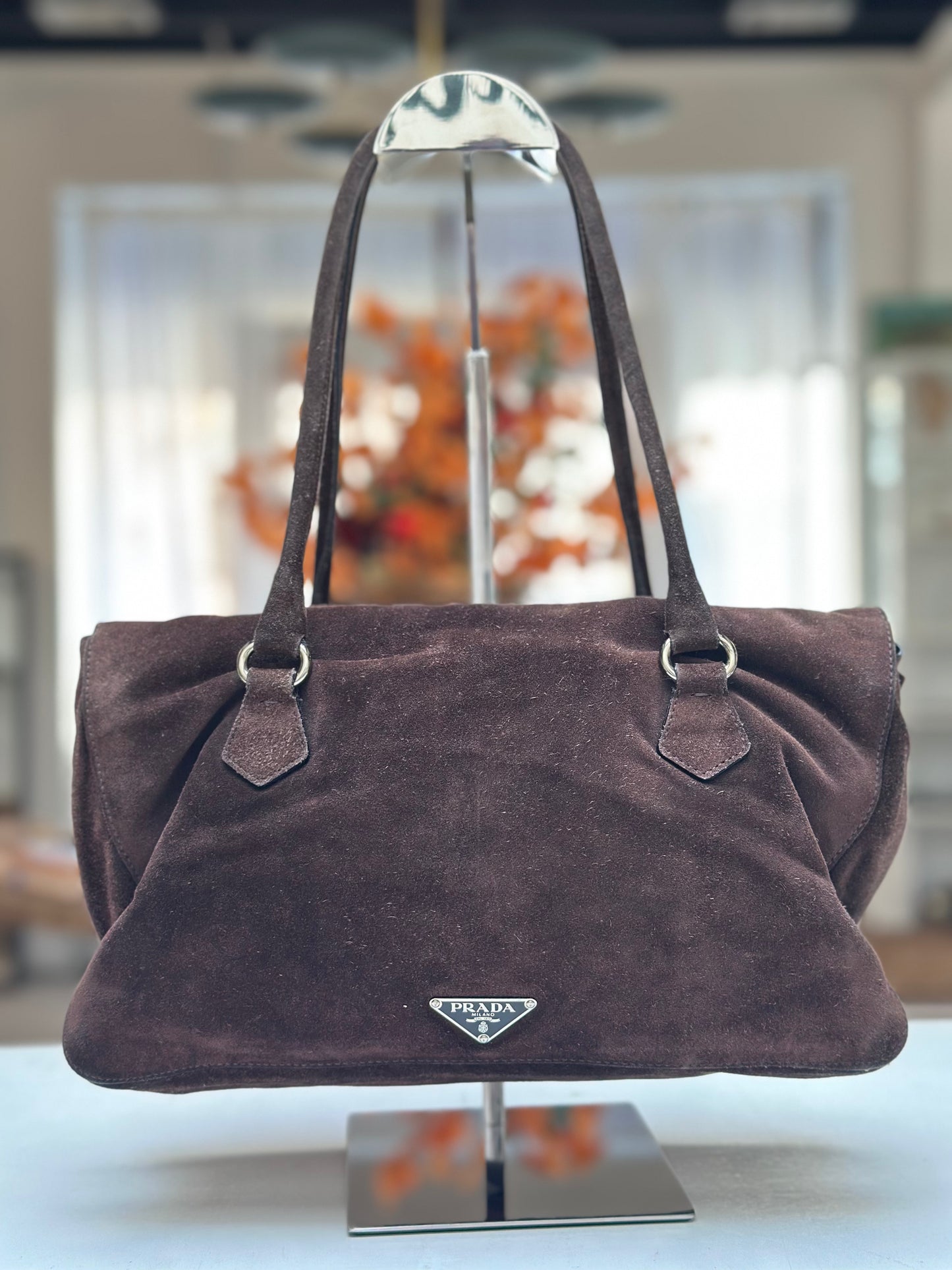 Prada Scamosciato Suede Easy Shoulder Bag, Brown