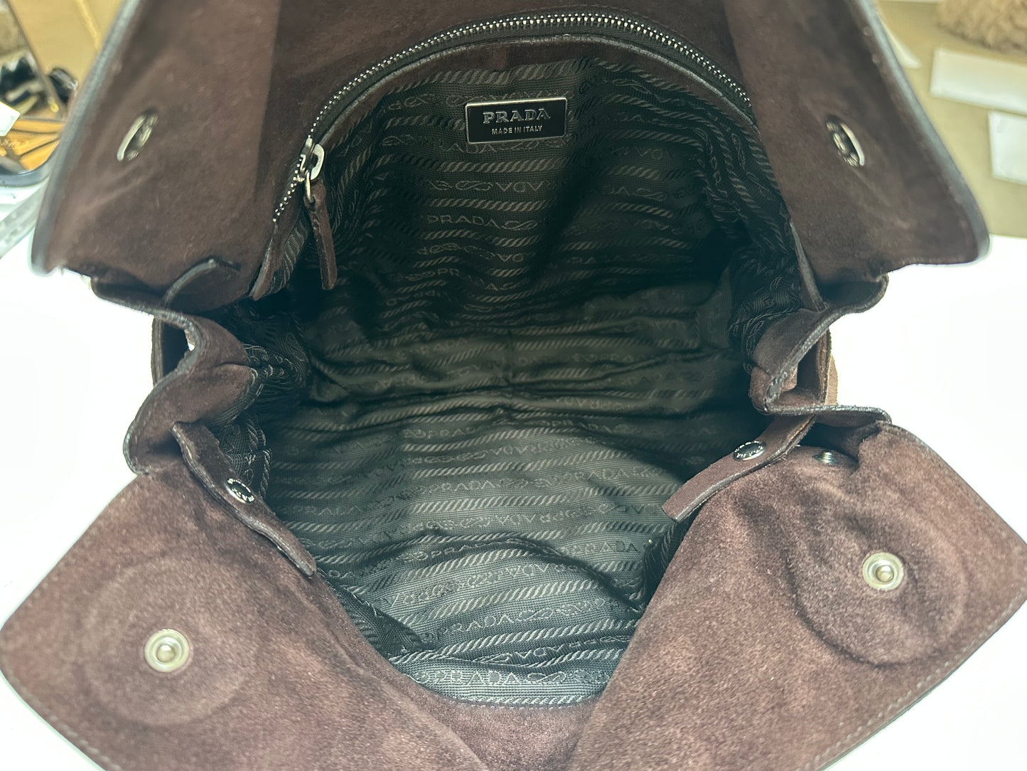 Prada Scamosciato Suede Easy Shoulder Bag, Brown