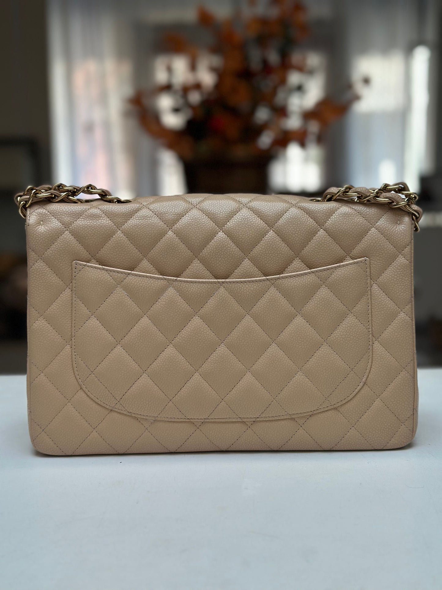 Chanel Classic Flap Jumbo, Beige Caviar Leather