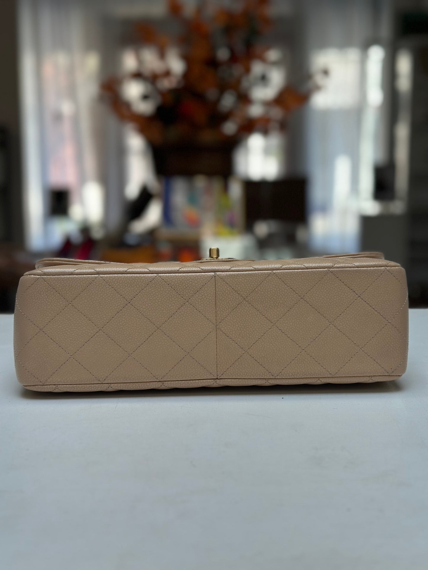 Chanel Classic Flap Jumbo, Beige Caviar Leather