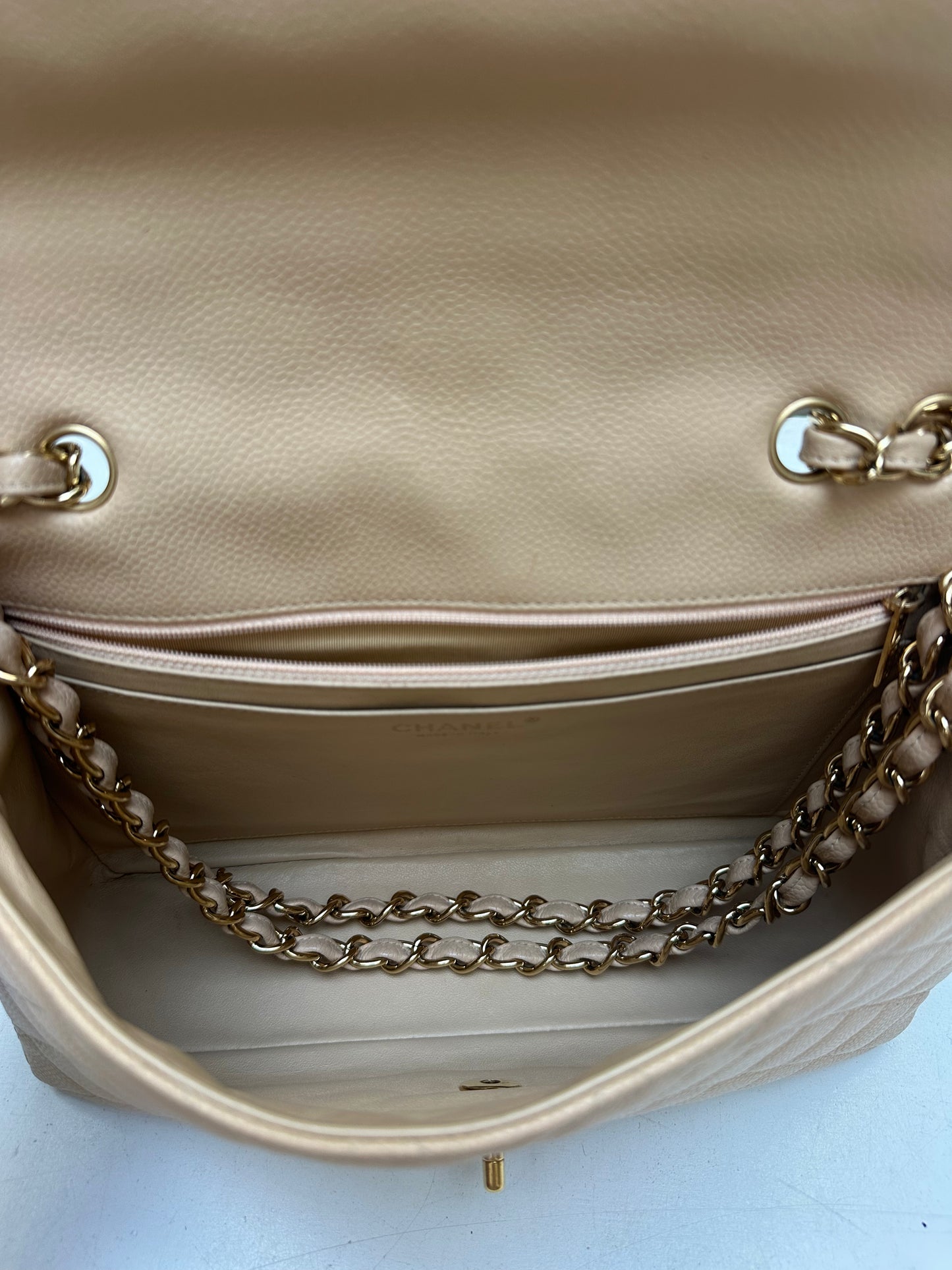 Chanel Classic Flap Jumbo, Beige Caviar Leather