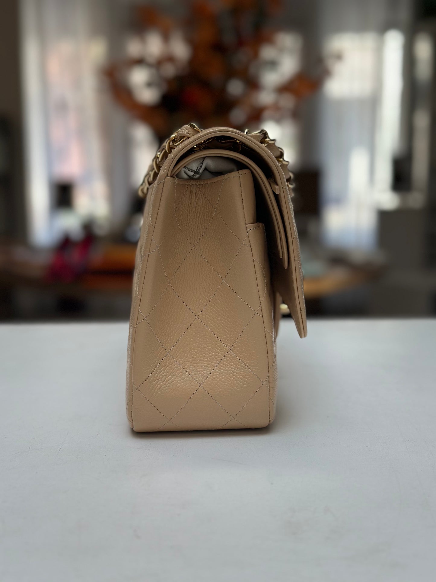Chanel Classic Double Flap Jumbo, Beige Caviar Leather