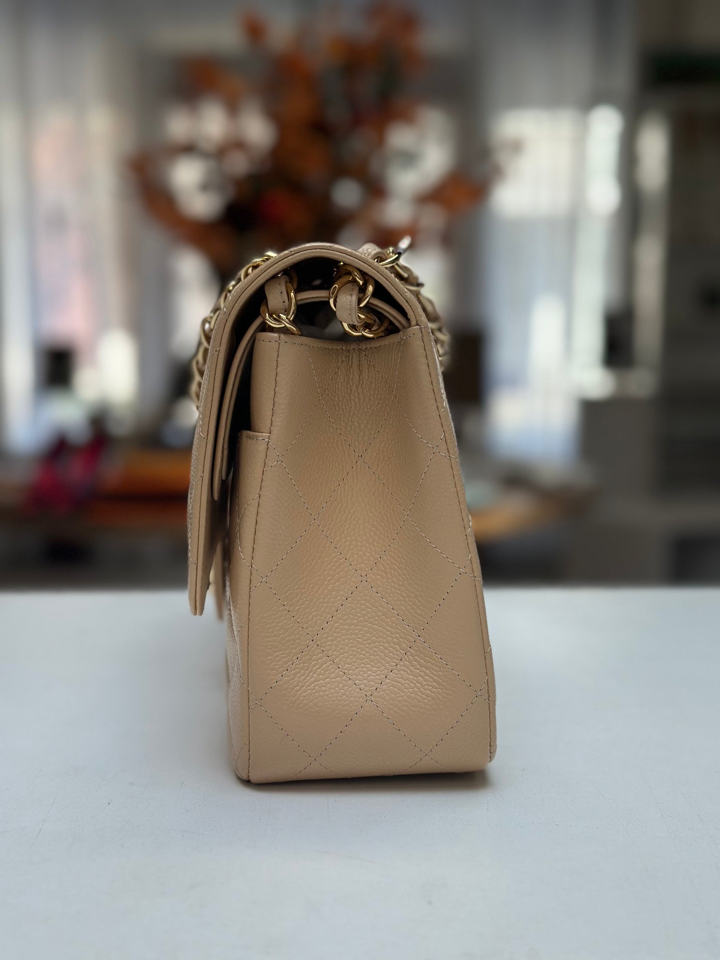 Chanel Classic Double Flap Jumbo, Beige Caviar Leather