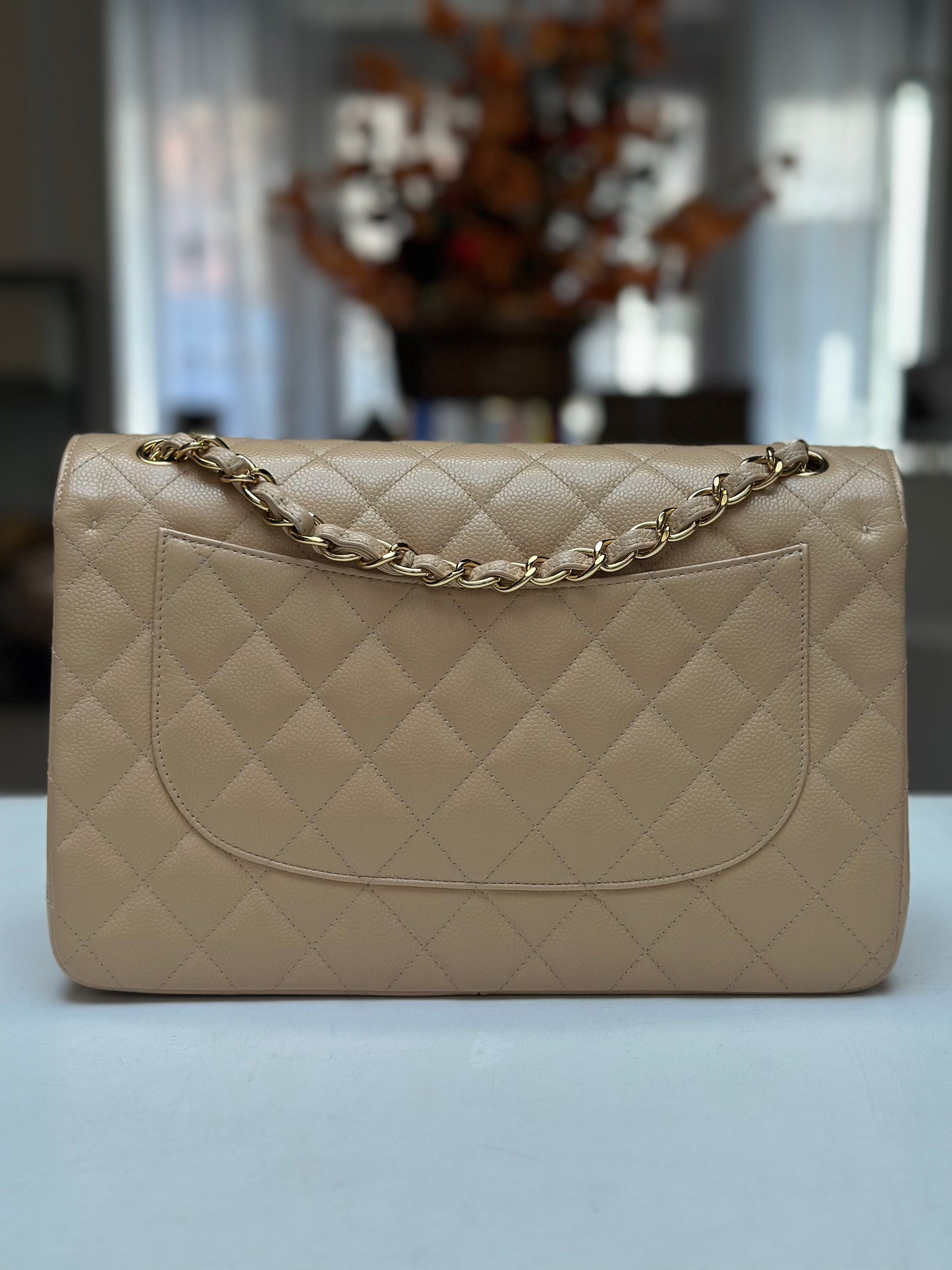 Chanel Classic Double Flap Jumbo, Beige Caviar Leather