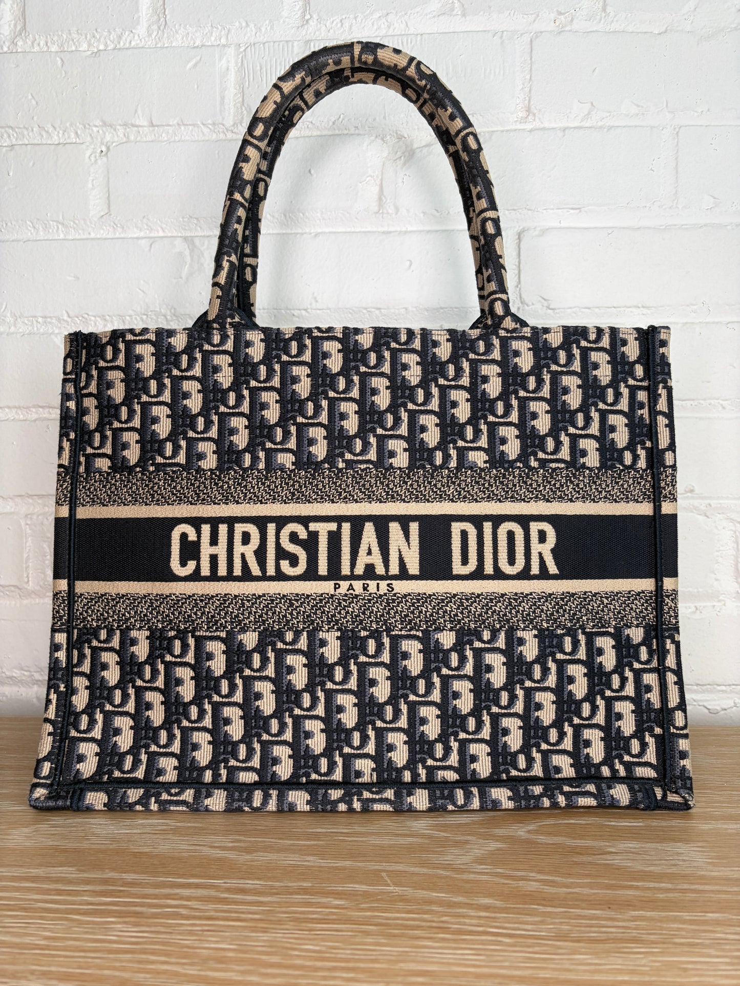 Christian Dior Medium Book Tote Ecru and Blue Oblique
