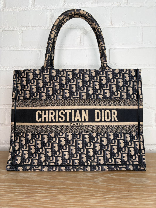 Christian Dior Medium Book Tote Ecru and Blue Oblique