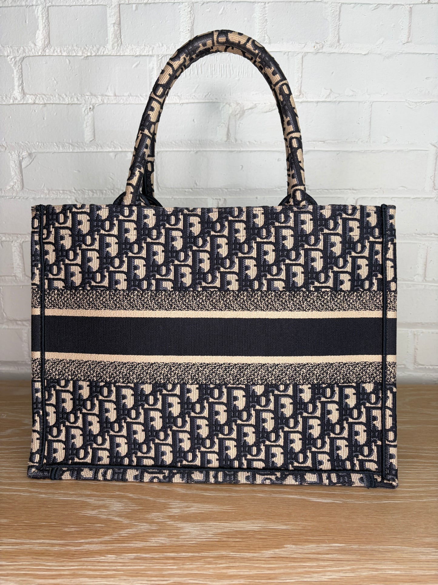 Christian Dior Medium Book Tote Ecru and Blue Oblique