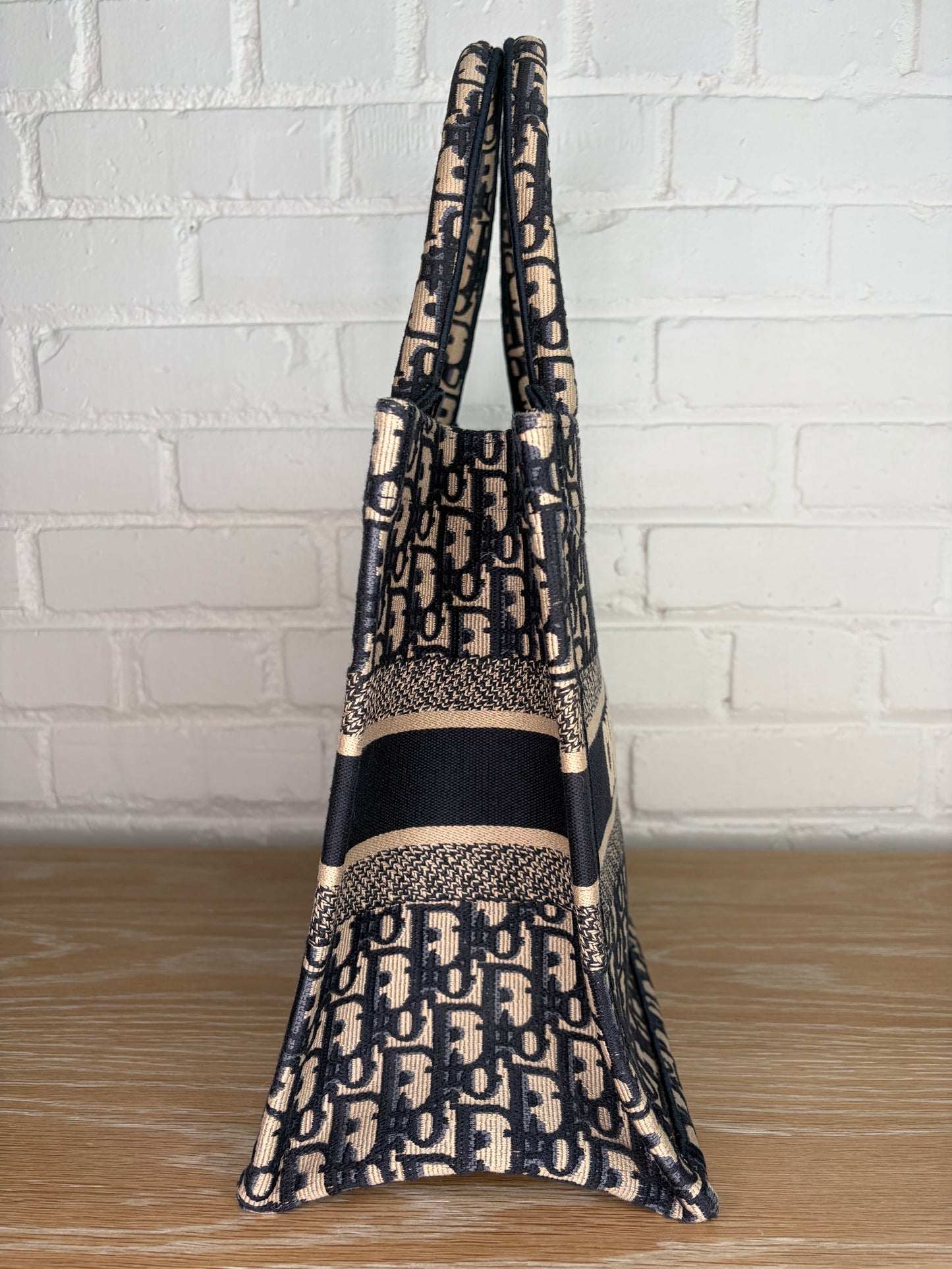 Christian Dior Medium Book Tote Ecru and Blue Oblique