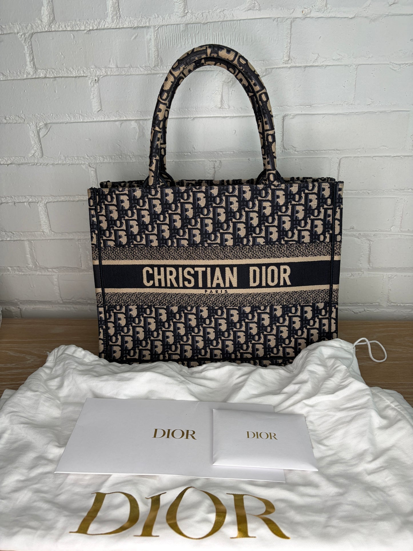 Christian Dior Medium Book Tote Ecru and Blue Oblique