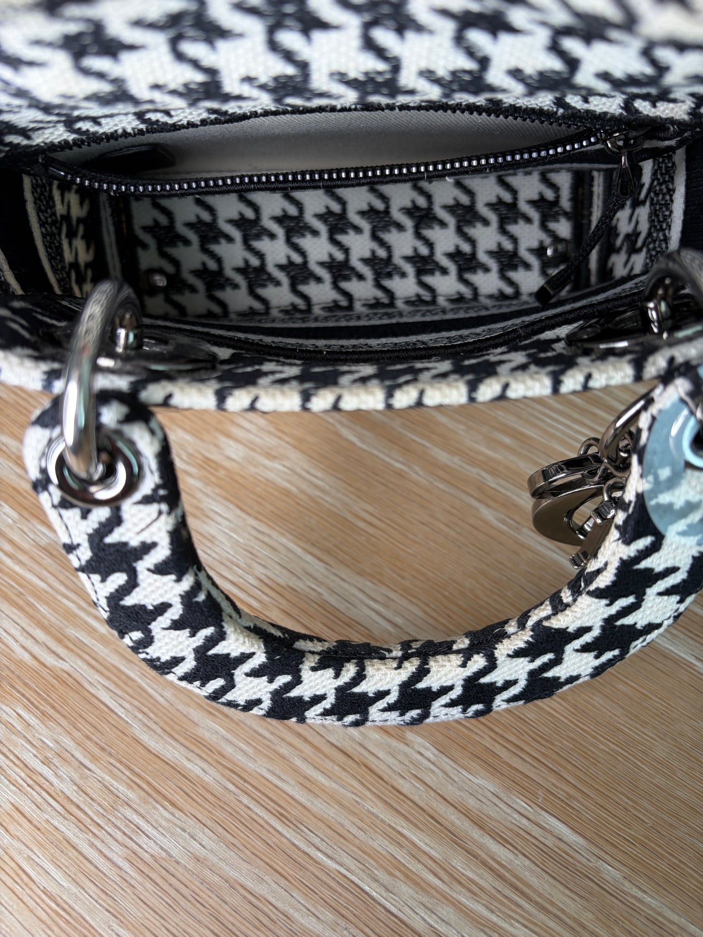 Christian Dior Mini Lady D-Lite Houndstooth Black and White