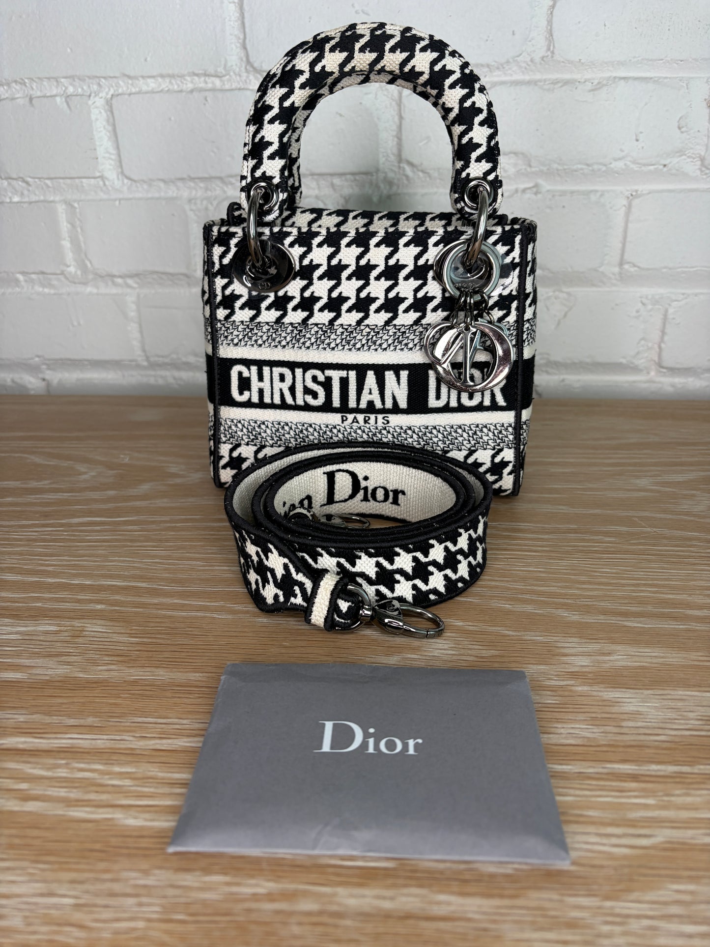 Christian Dior Mini Lady D-Lite Houndstooth Black and White
