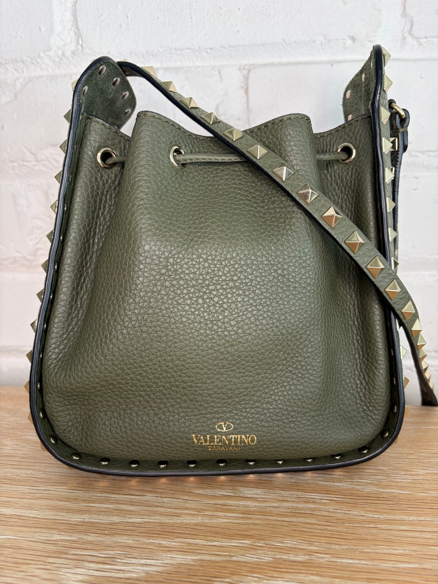 SOLD Valentino Garavani Rockstud Small Bucket Crossbody Green