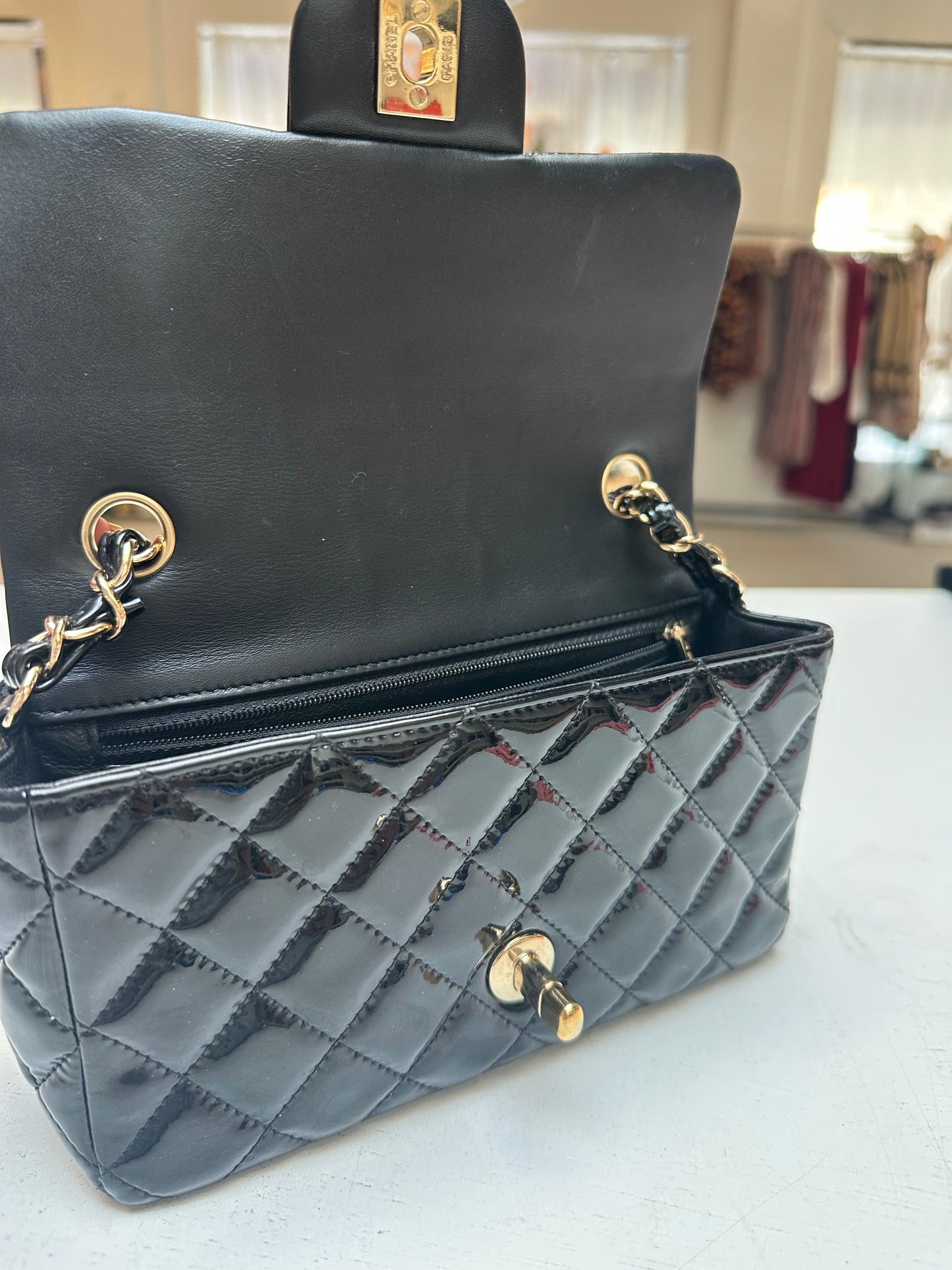 Chanel Rectangular Mini, Patent Black