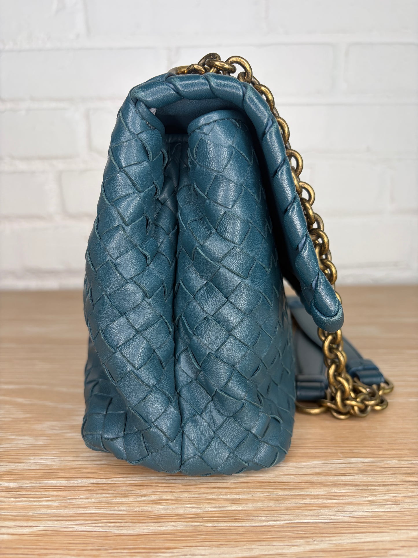 Bottega Veneta Olimpia Blue Intrecciato Leather