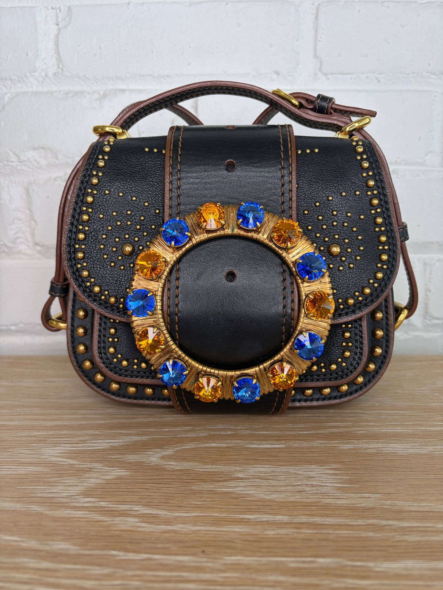 Miu Miu Dahlia Crystal Embellished Crossbody Bag Black