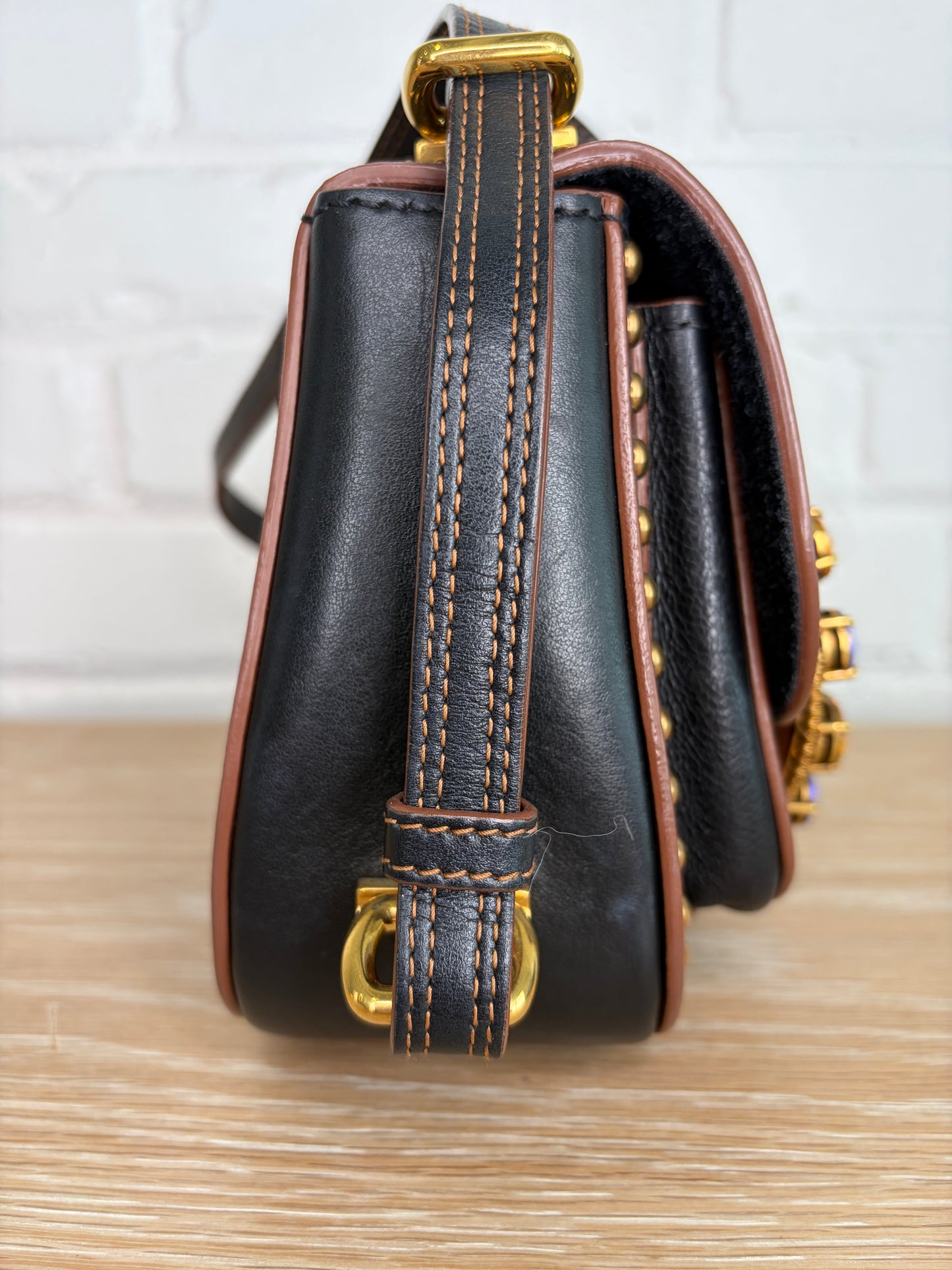 Miu Miu Dahlia Crystal Embellished Crossbody Bag Black