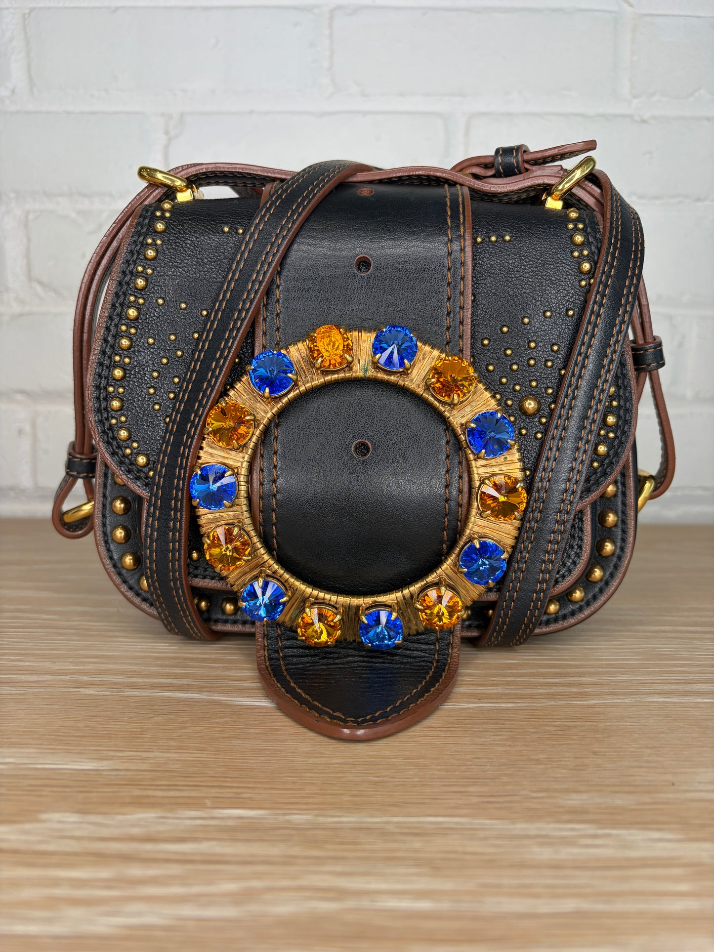 Miu Miu Dahlia Crystal Embellished Crossbody Bag Black