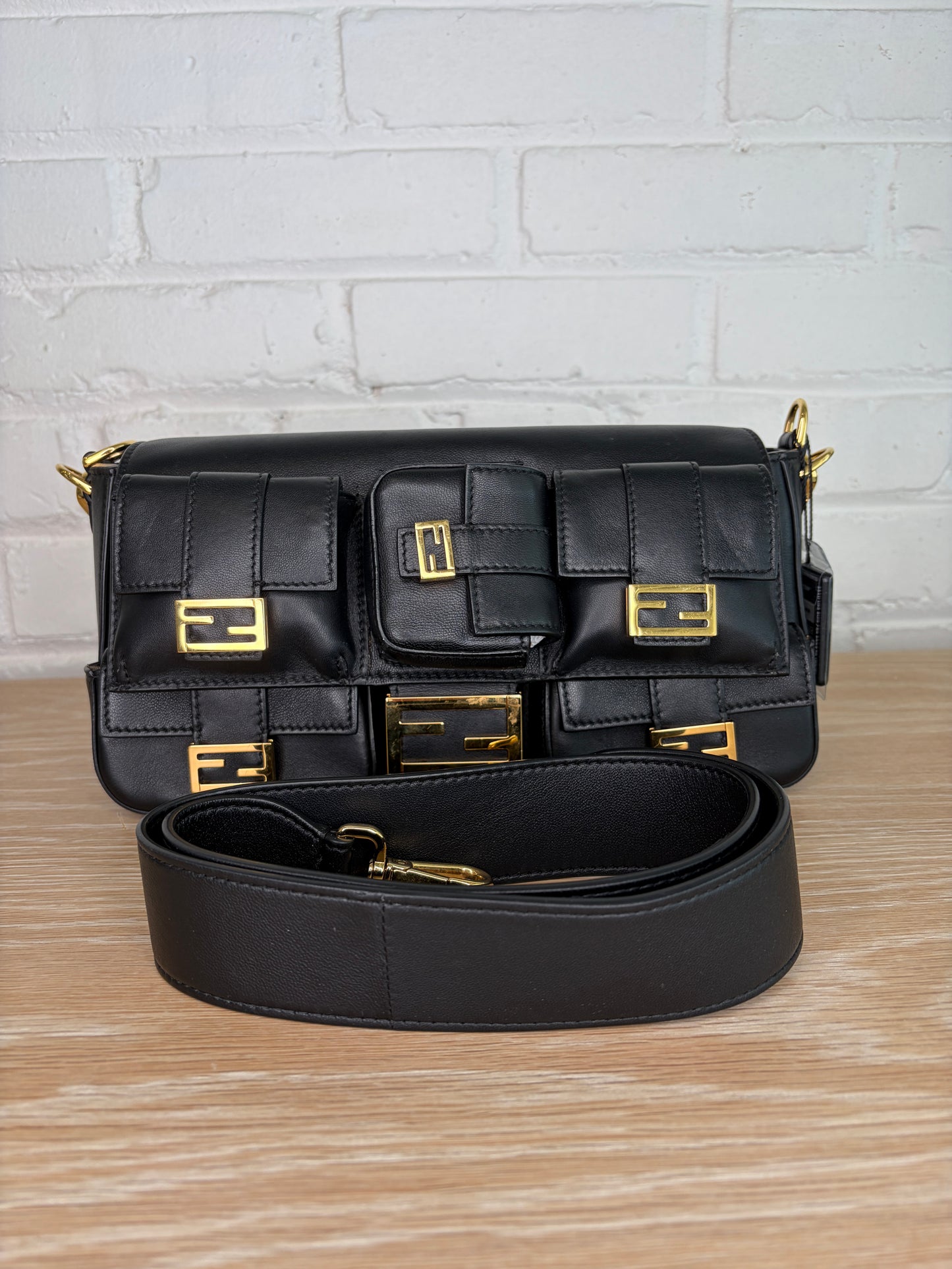 Fendi Baguette Cargo Multi-Pocket Black Leather