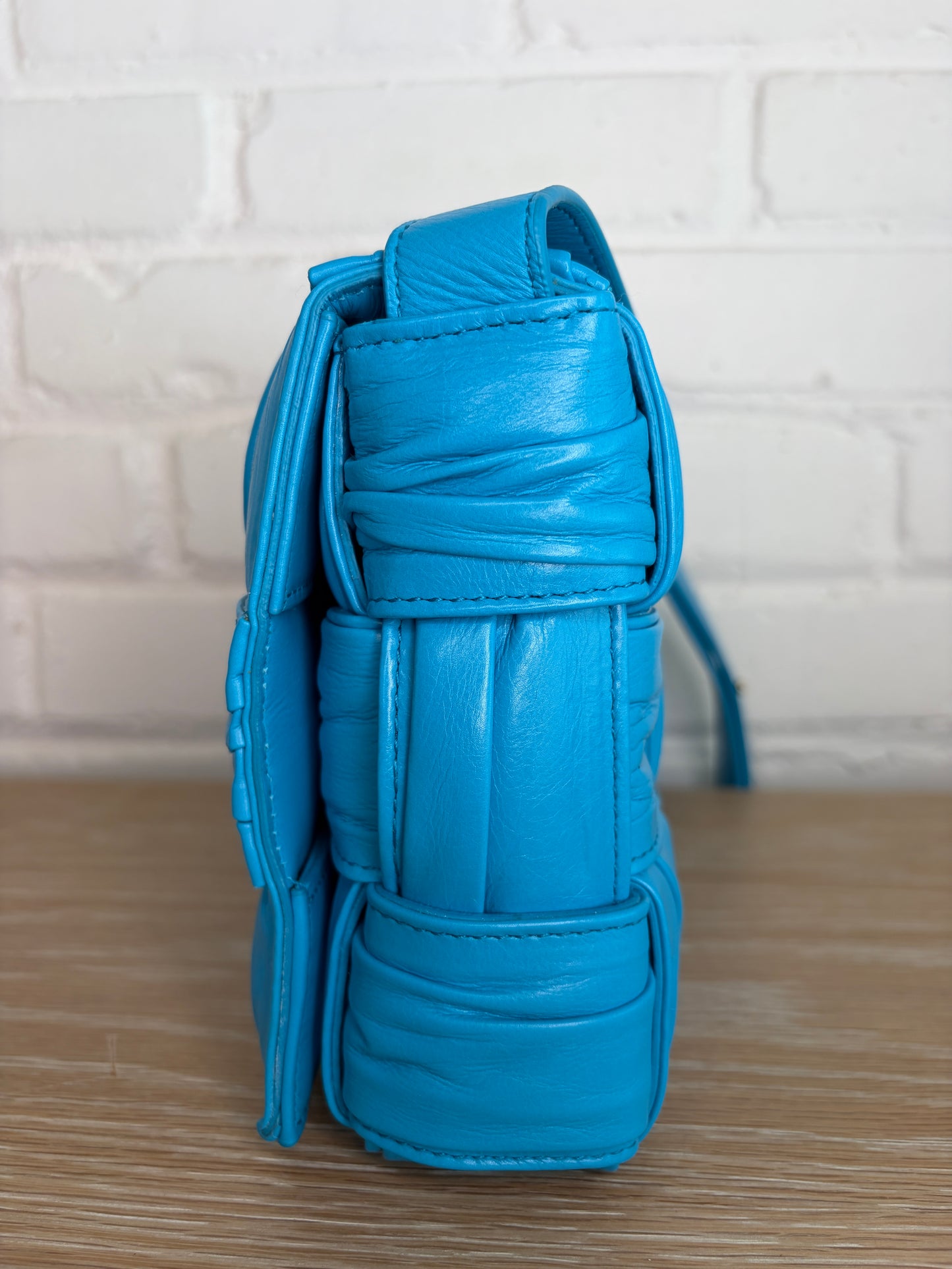Bottega Veneta Intreccio Plisse Cassette Crossbody Bag Aqua/Blue