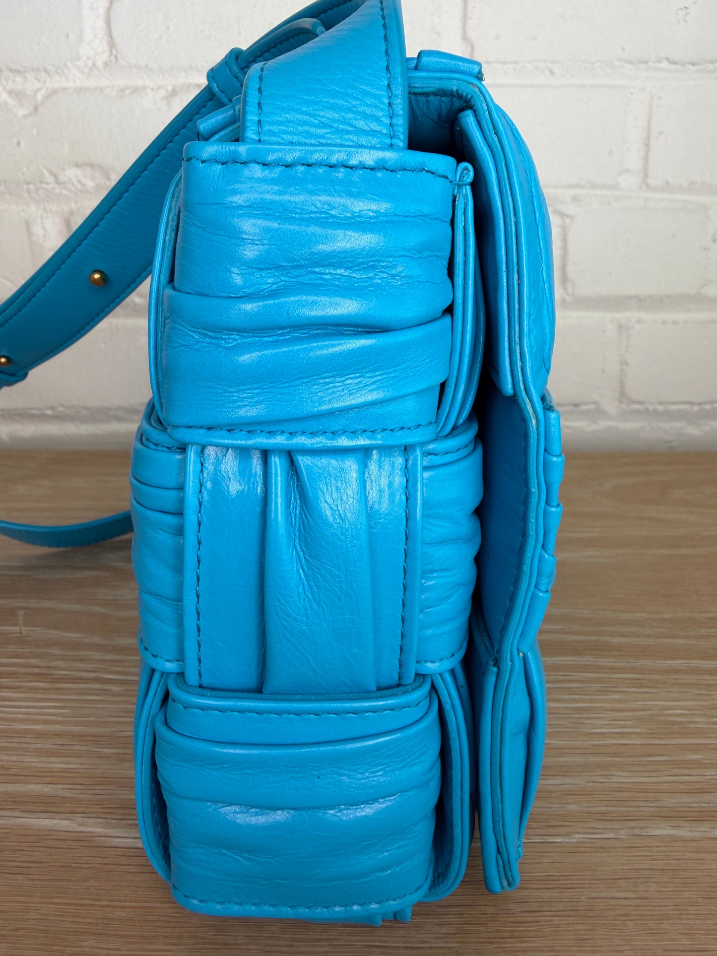 Bottega Veneta Intreccio Plisse Cassette Crossbody Bag Aqua/Blue