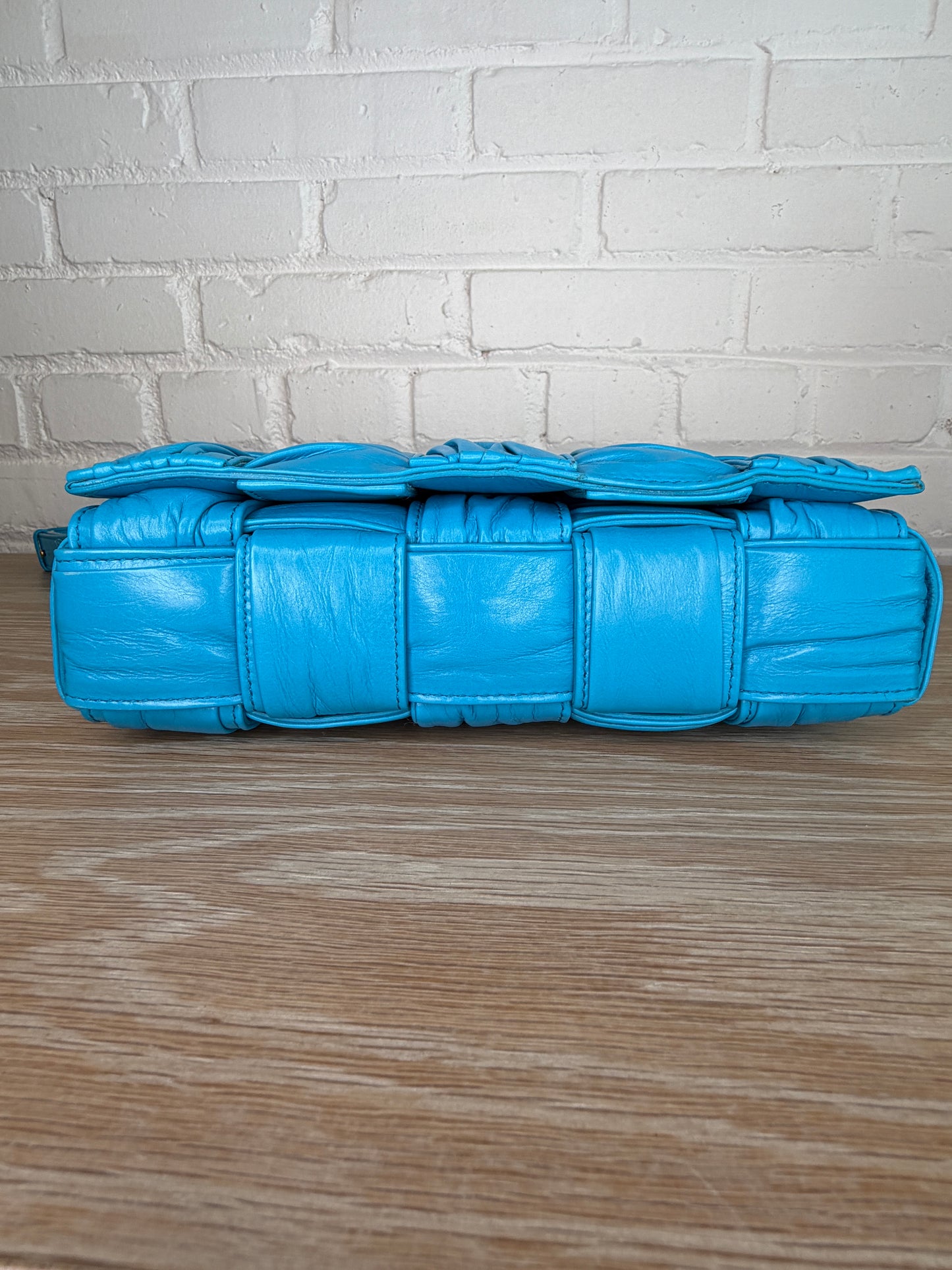 Bottega Veneta Intreccio Plisse Cassette Crossbody Bag Aqua/Blue