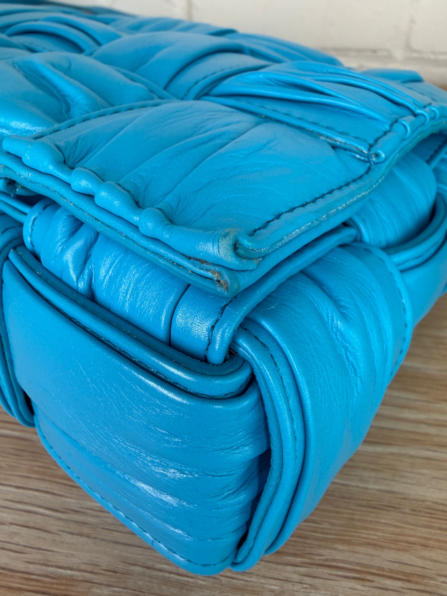 Bottega Veneta Intreccio Plisse Cassette Crossbody Bag Aqua/Blue